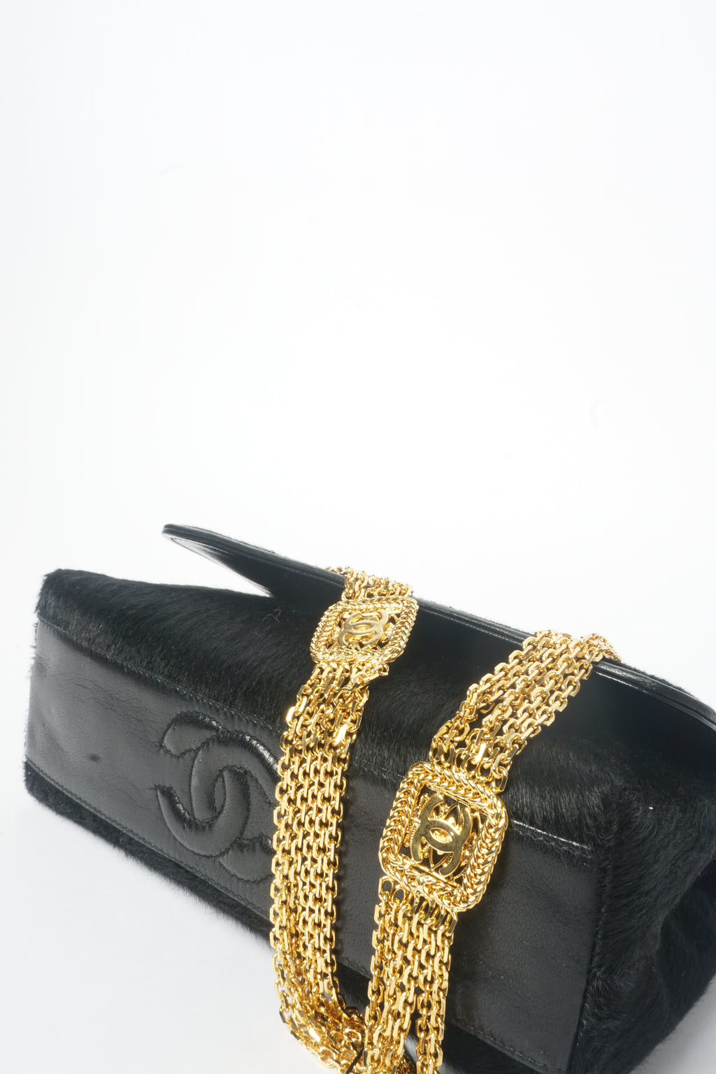 90's Chanel Black Ponyhair Multistrand CC Evening Bag