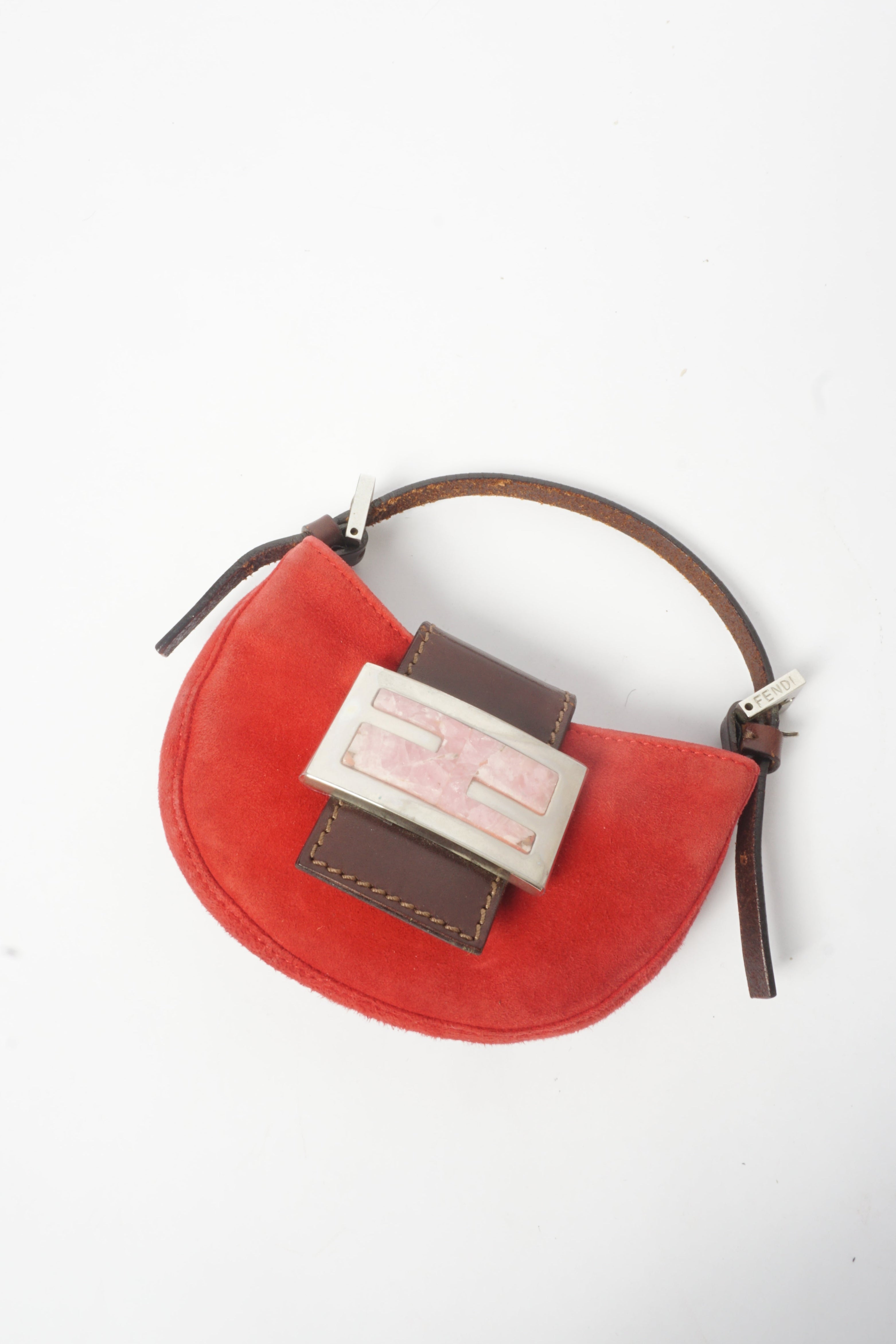Fendi Red Mini Suede Micro Croissant Bag