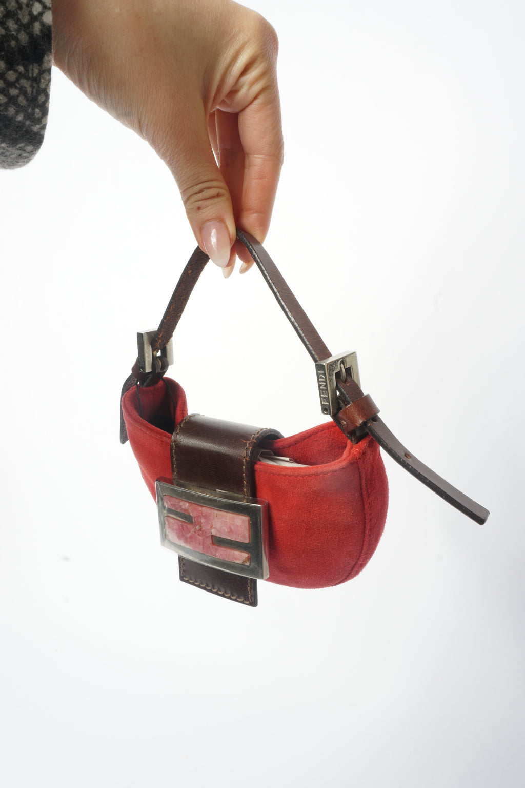 Fendi Red Mini Suede Micro Croissant Bag