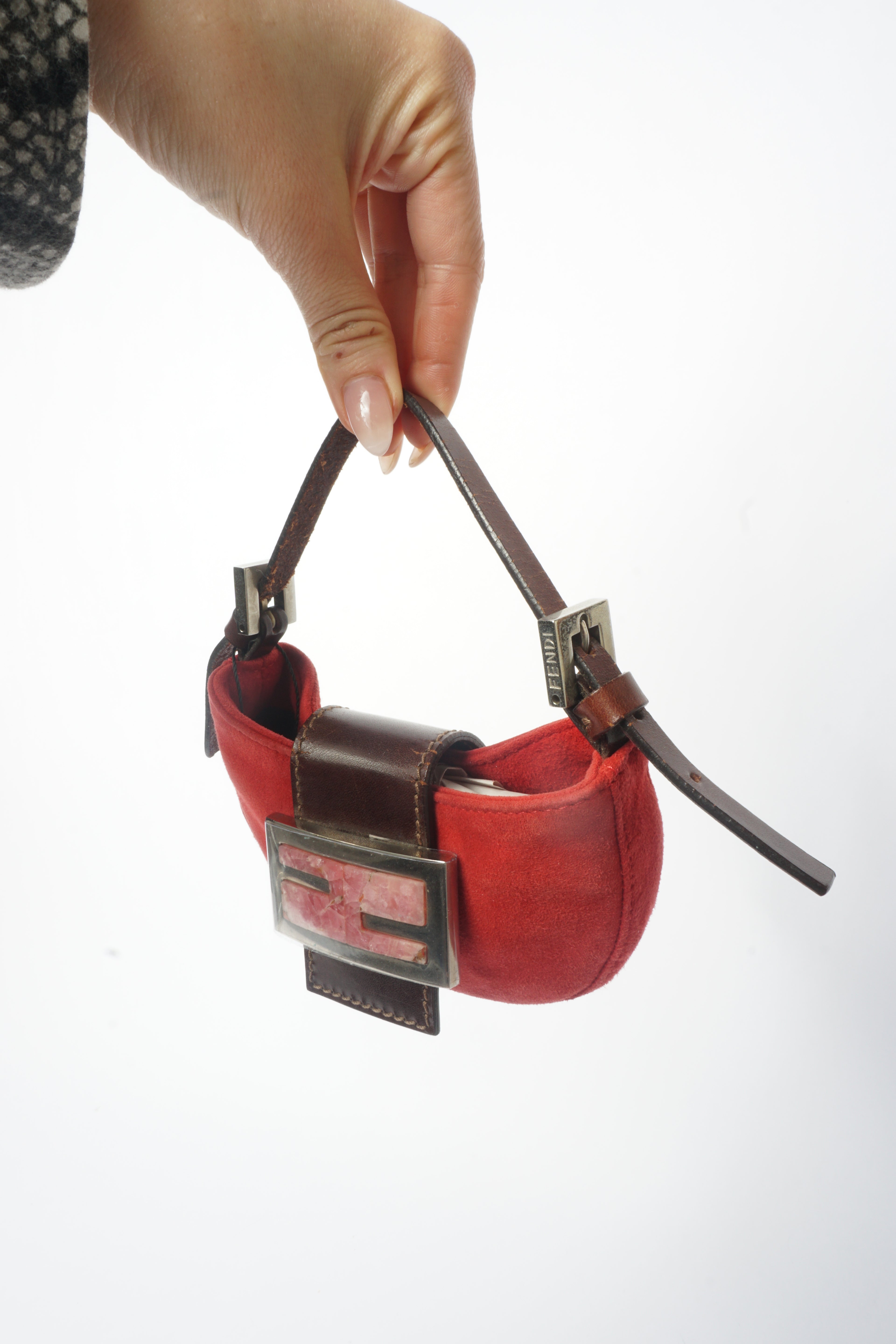 Fendi Red Mini Suede Micro Croissant Bag