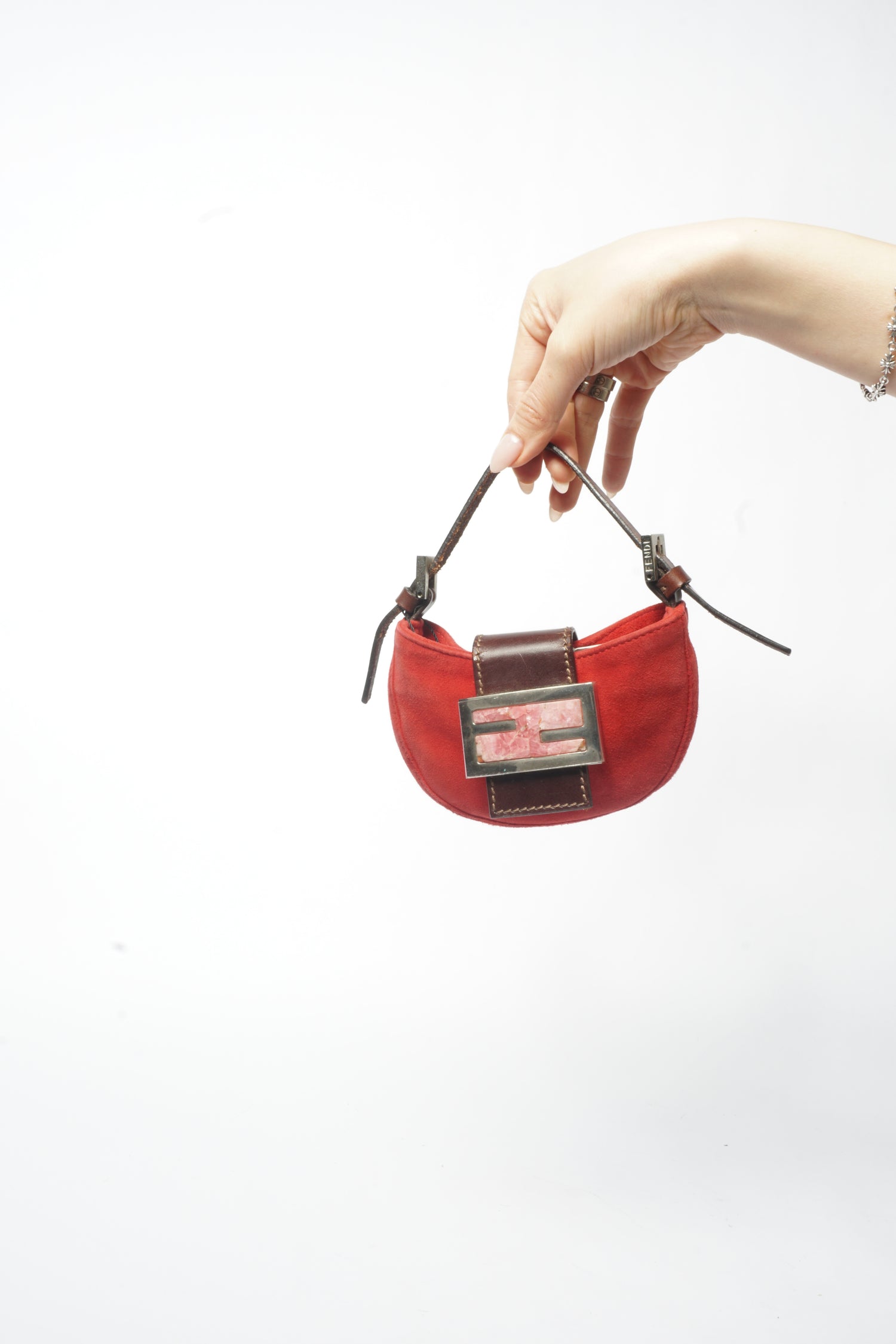 Fendi Red Mini Suede Micro Croissant Bag