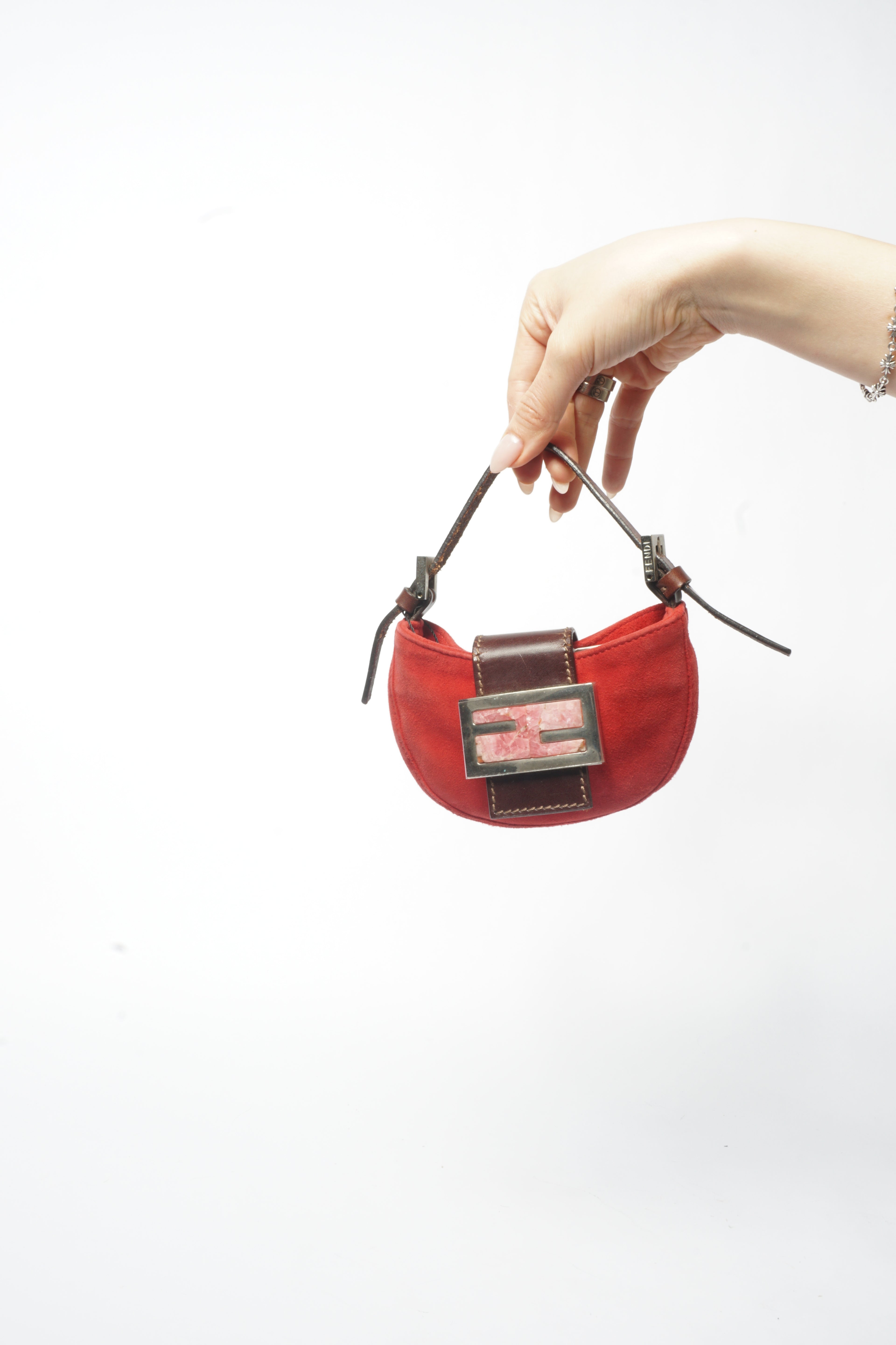 Fendi Red Mini Suede Micro Croissant Bag