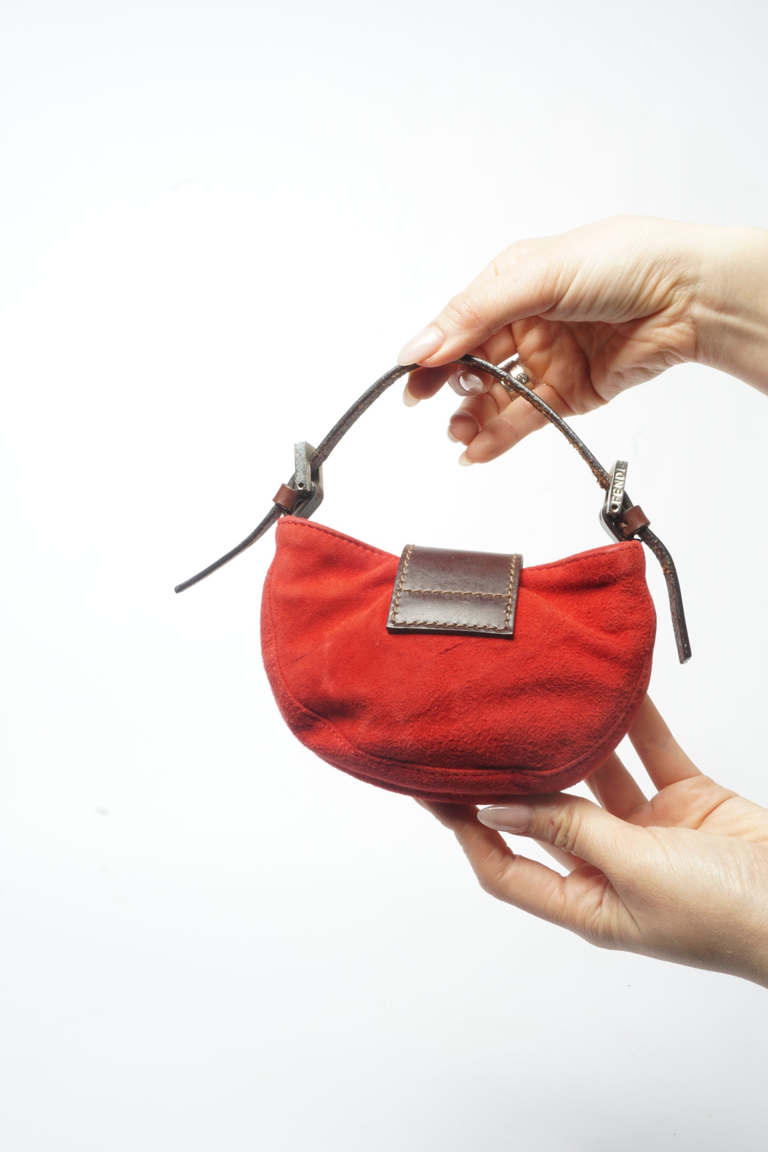 Fendi Red Mini Suede Micro Croissant Bag