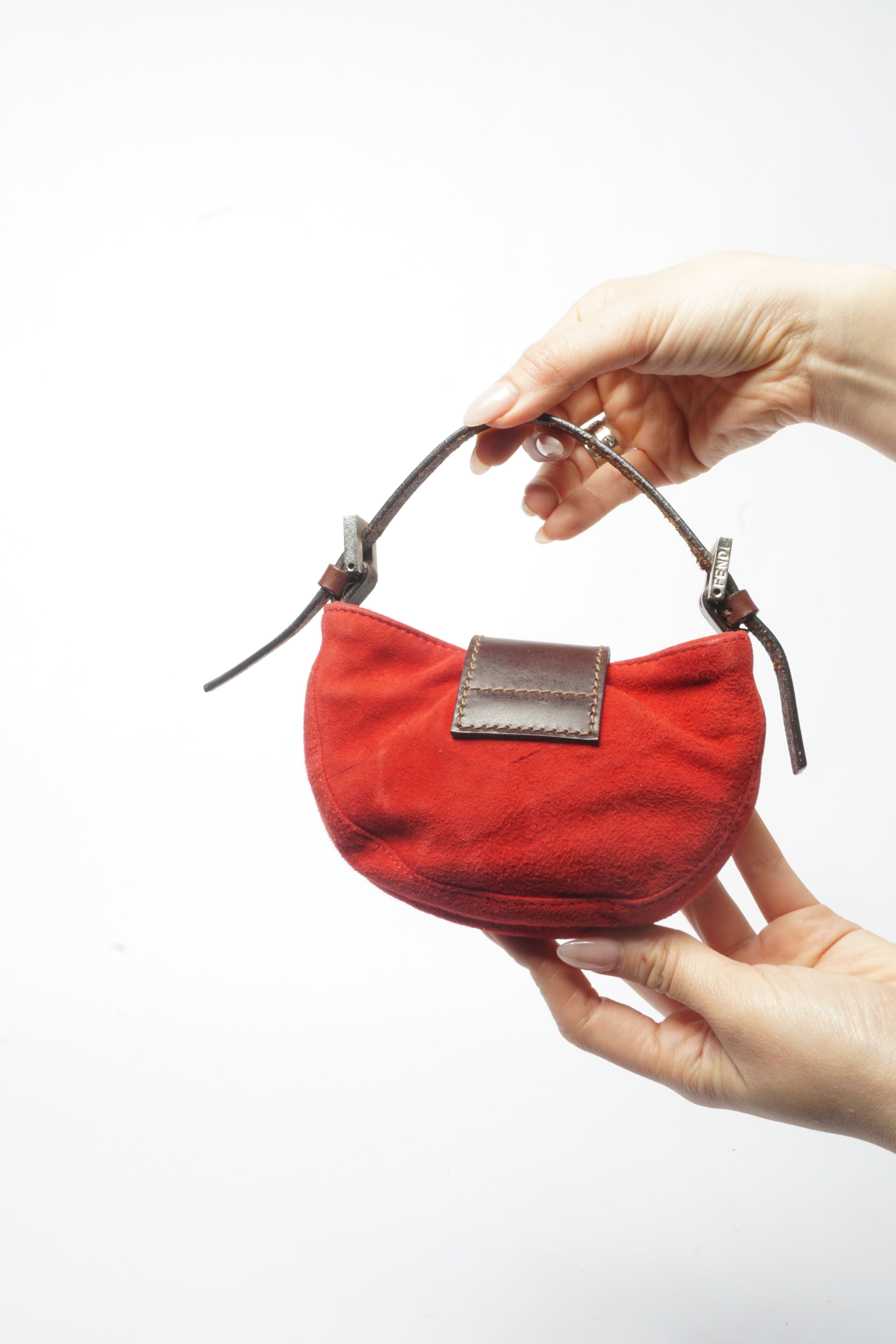 Fendi Red Mini Suede Micro Croissant Bag