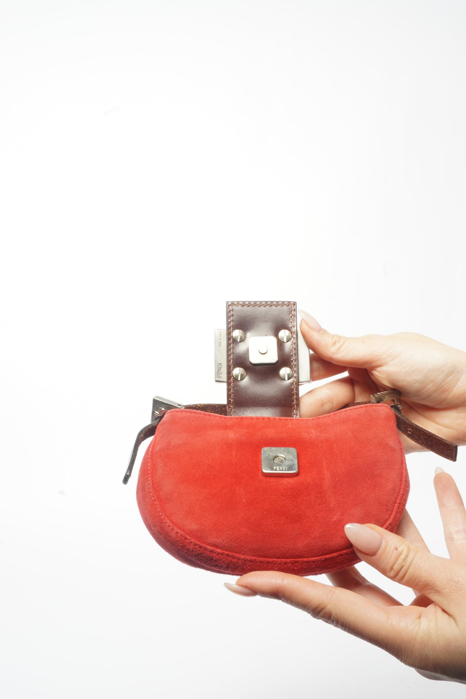 Fendi Red Mini Suede Micro Croissant Bag