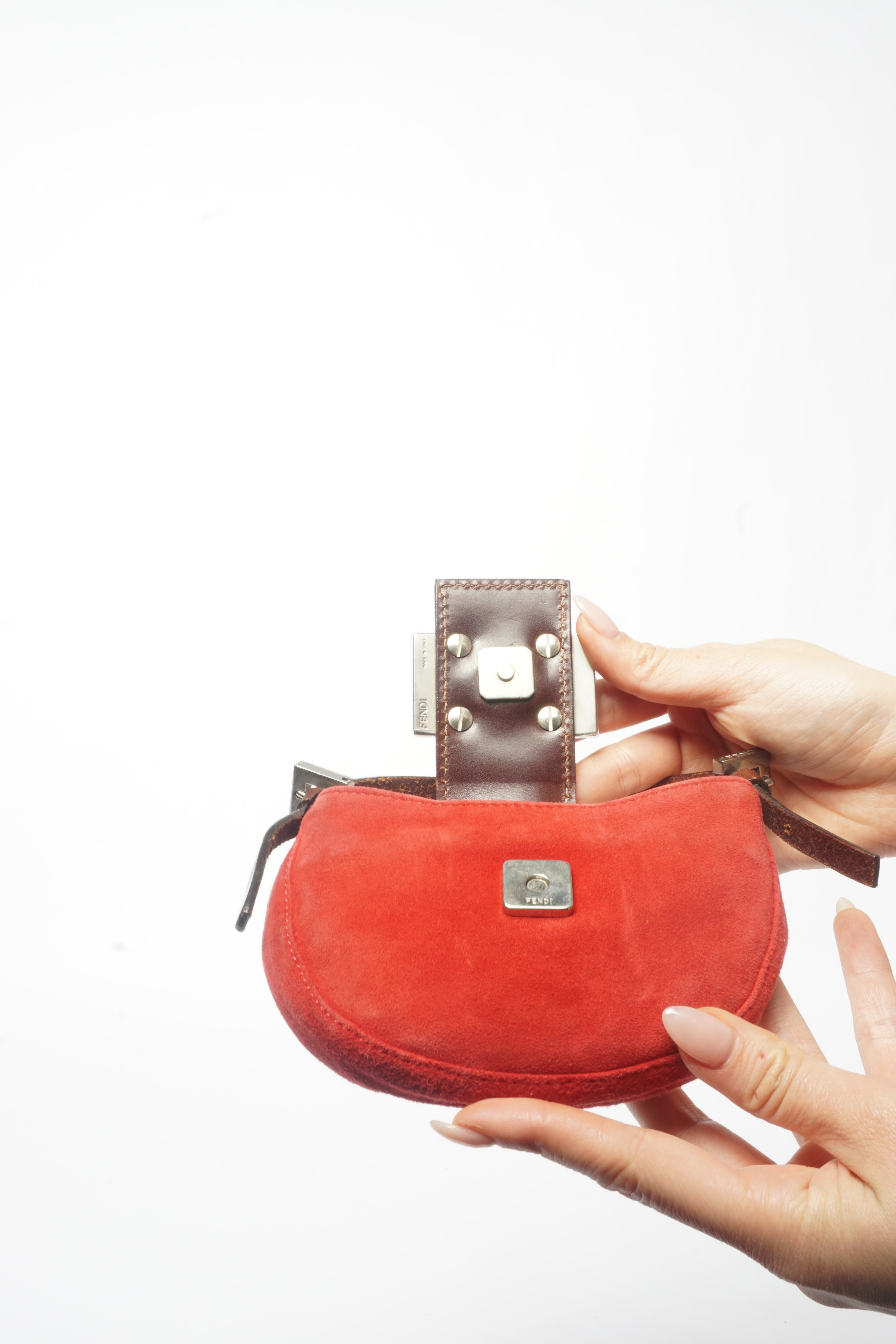 Fendi Red Mini Suede Micro Croissant Bag