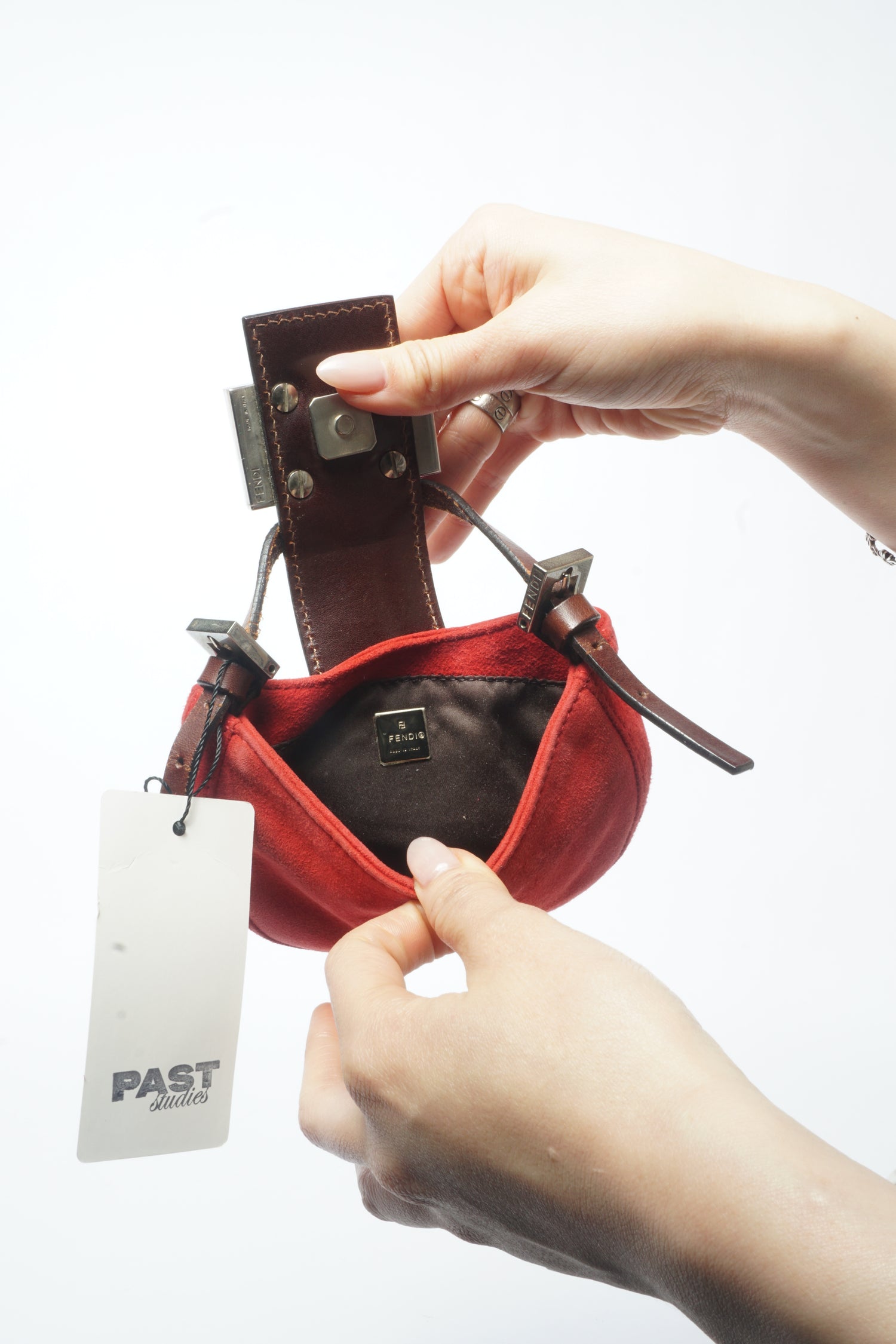 Fendi Red Mini Suede Micro Croissant Bag