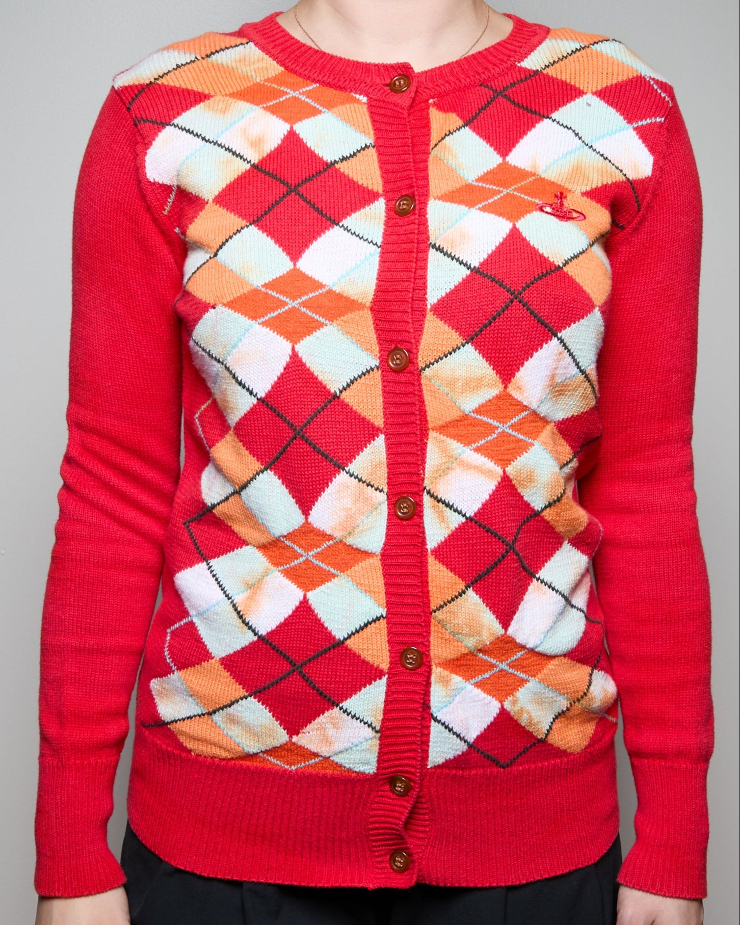 Vivienne Westwood Red Cotton Argyle Knit Cardigan