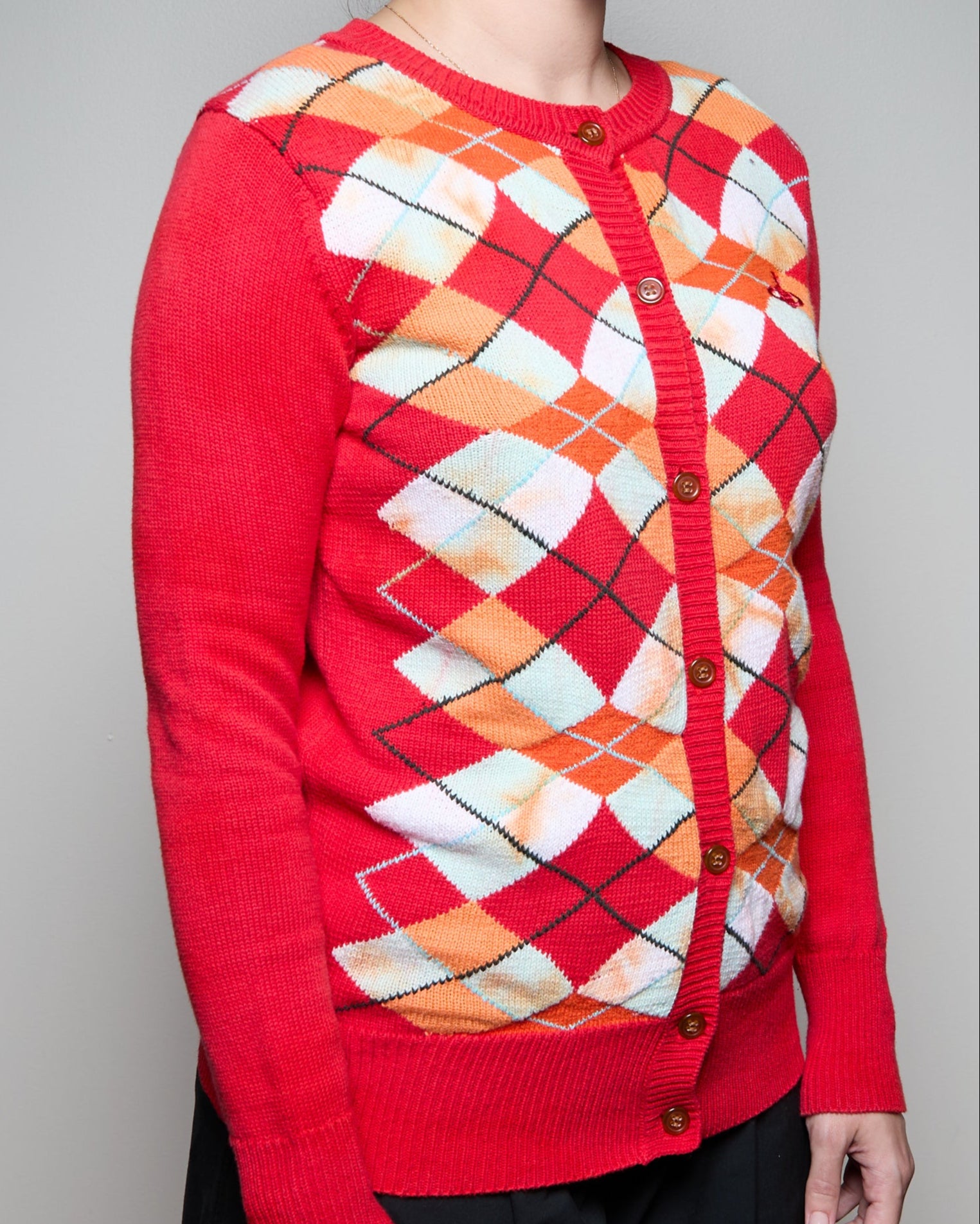 Vivienne Westwood Red Cotton Argyle Knit Cardigan