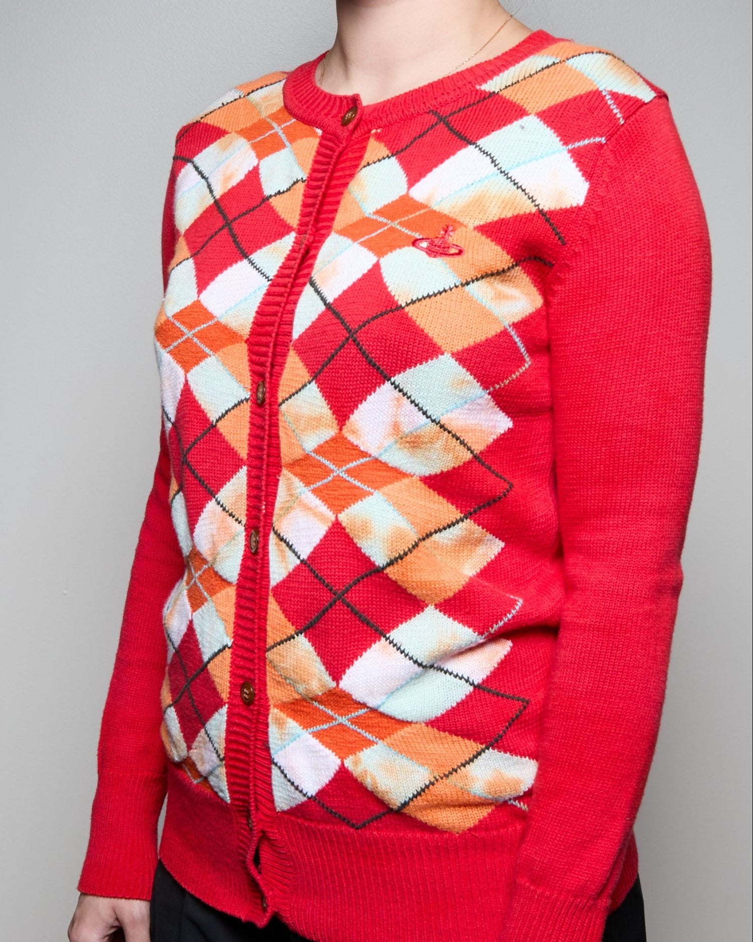 Vivienne Westwood Red Cotton Argyle Knit Cardigan