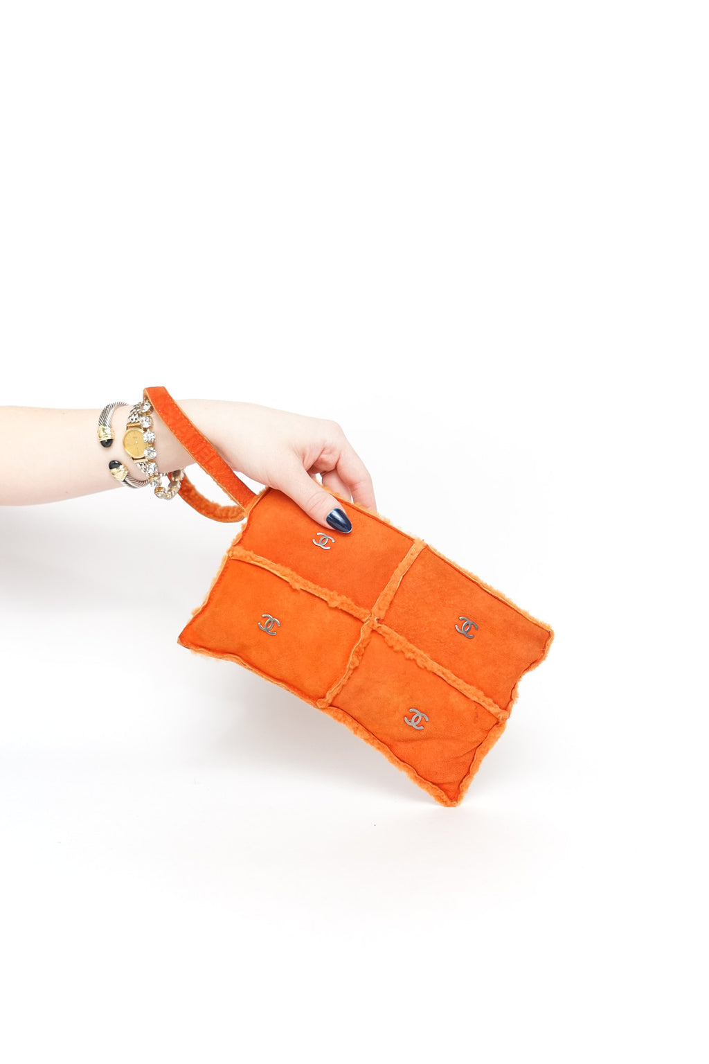 Chanel Mouton Orange Shearling Wristlet