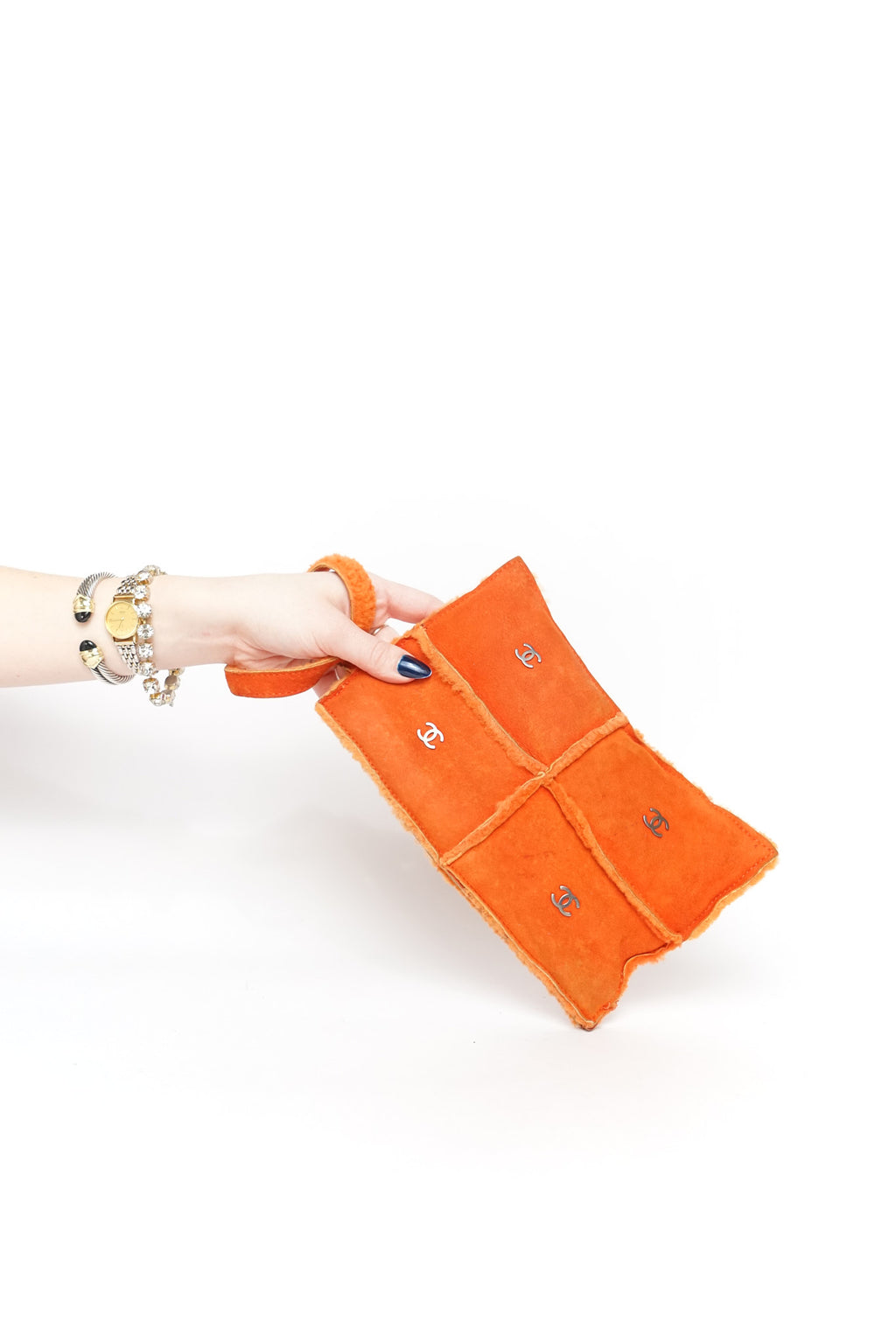 Chanel Mouton Orange Shearling Wristlet