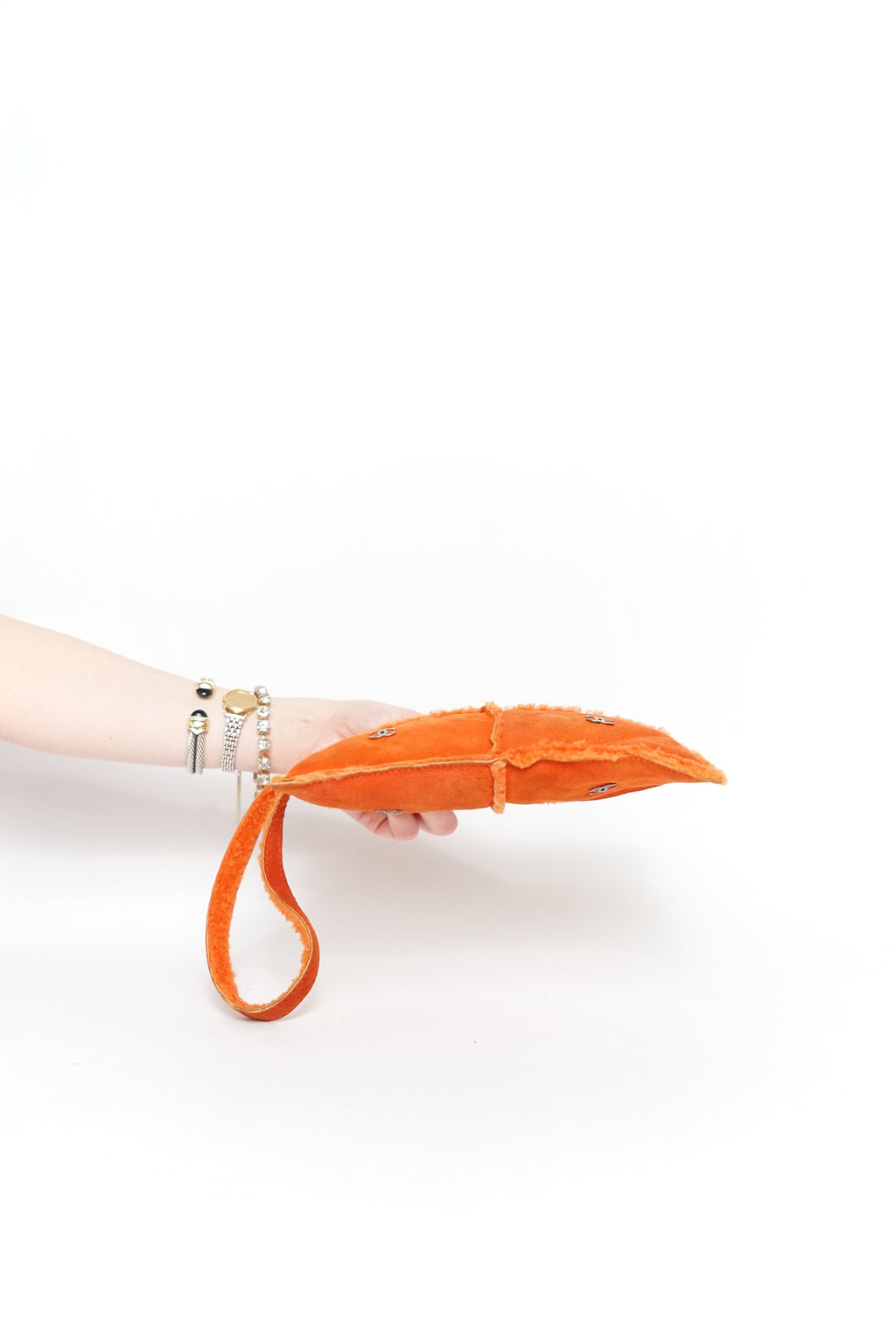 Chanel Mouton Orange Shearling Wristlet