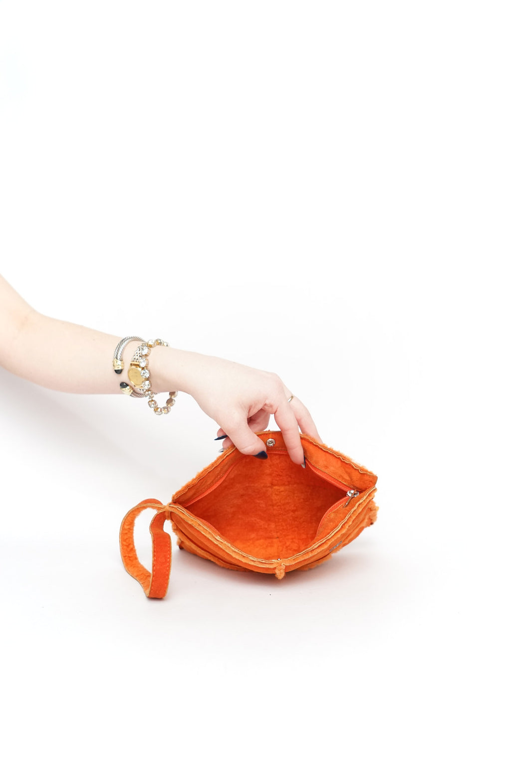 Chanel Mouton Orange Shearling Wristlet