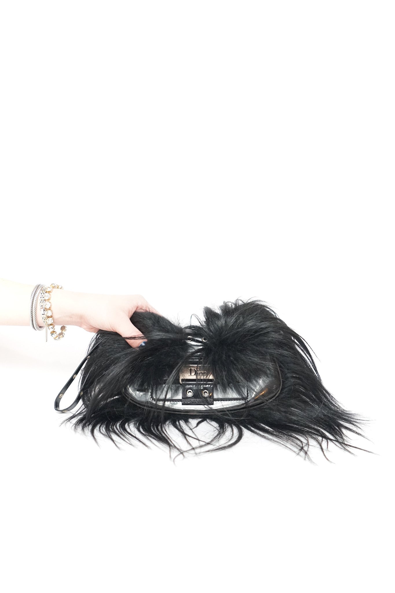 Dior by John Galliano Black Patent/Fur Columbus Clutch