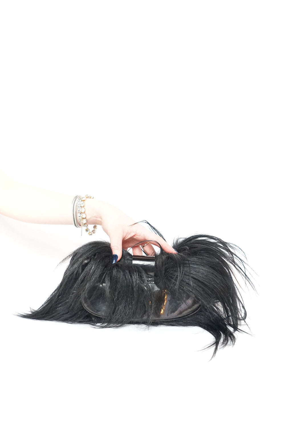 Dior by John Galliano Black Patent/Fur Columbus Clutch