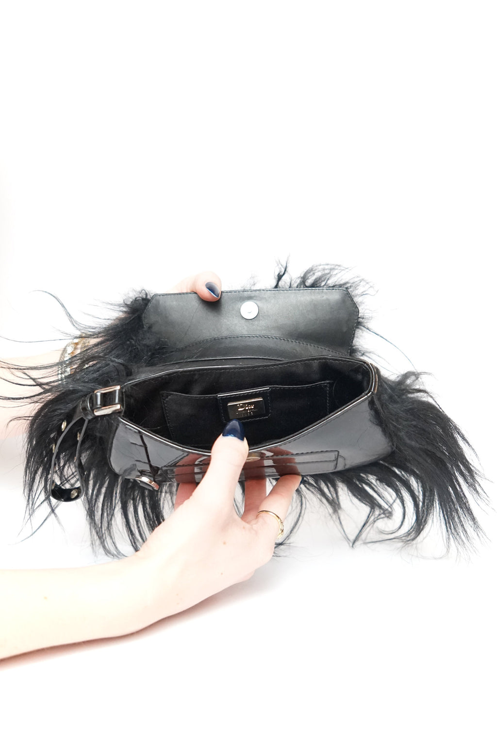 Dior by John Galliano Black Patent/Fur Columbus Clutch