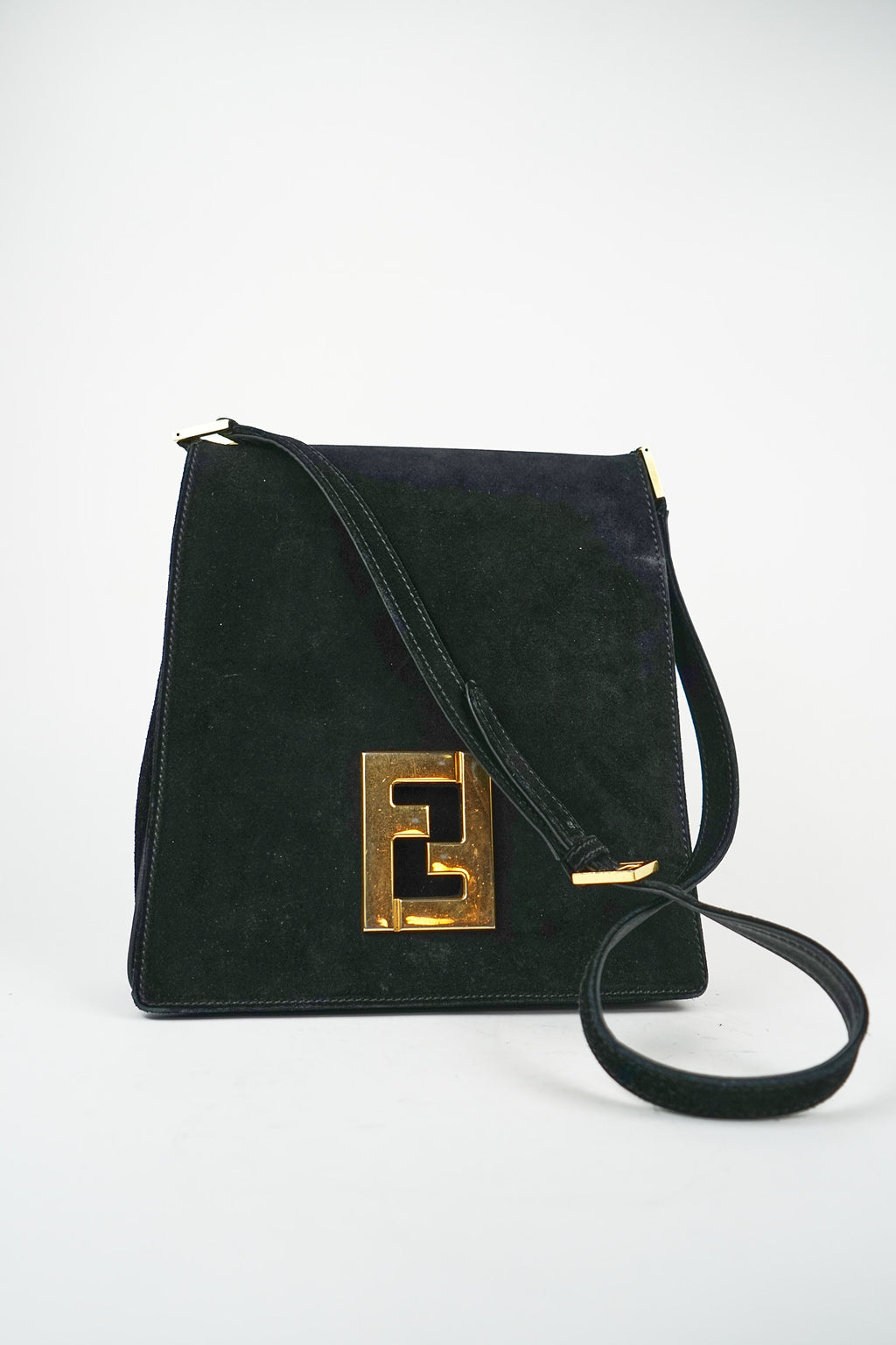 Fendi Black Suede FF Accordion Crossbody Satchel