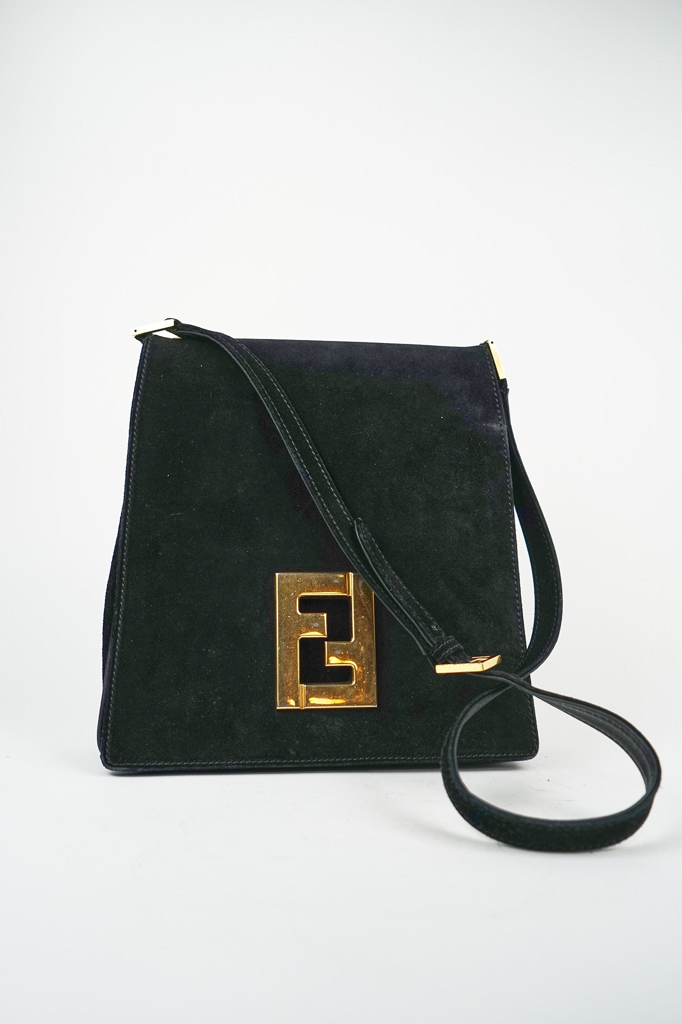 Fendi Black Suede FF Accordion Crossbody Satchel