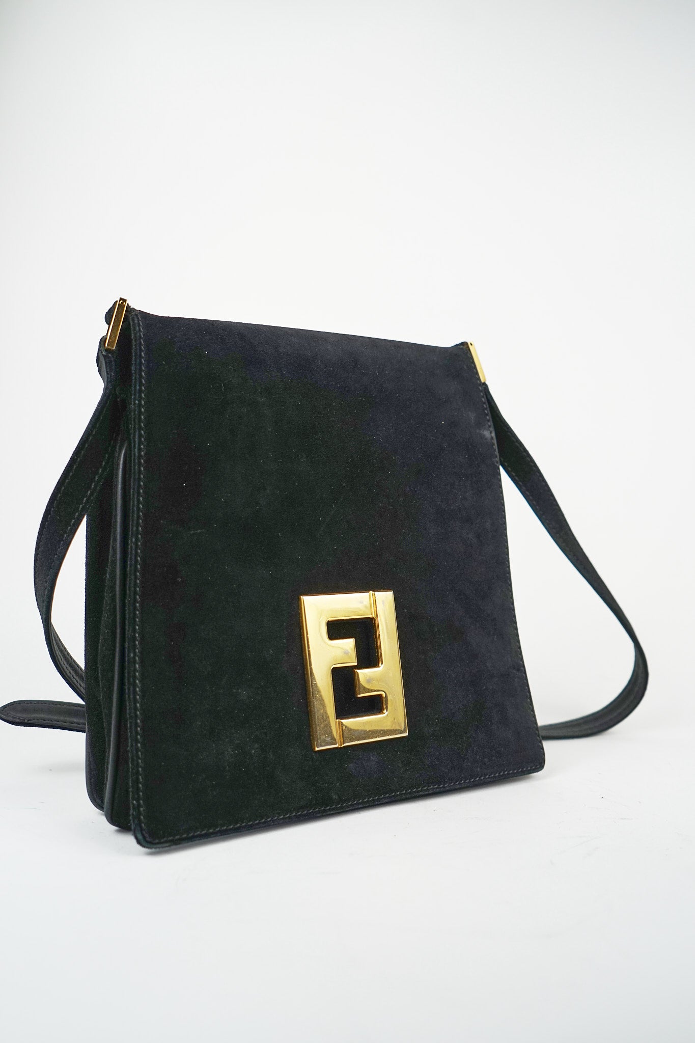 Fendi Black Suede FF Accordion Crossbody Satchel