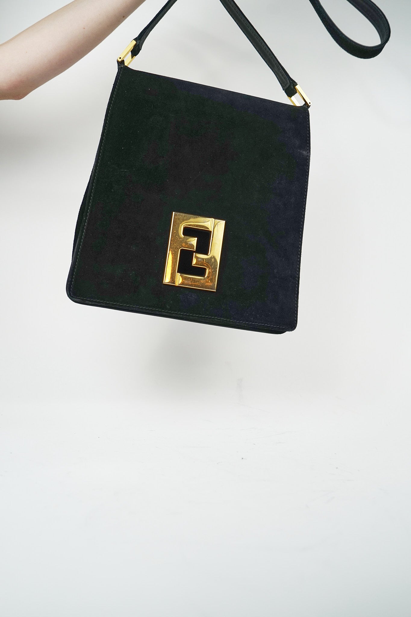 Fendi Black Suede FF Accordion Crossbody Satchel