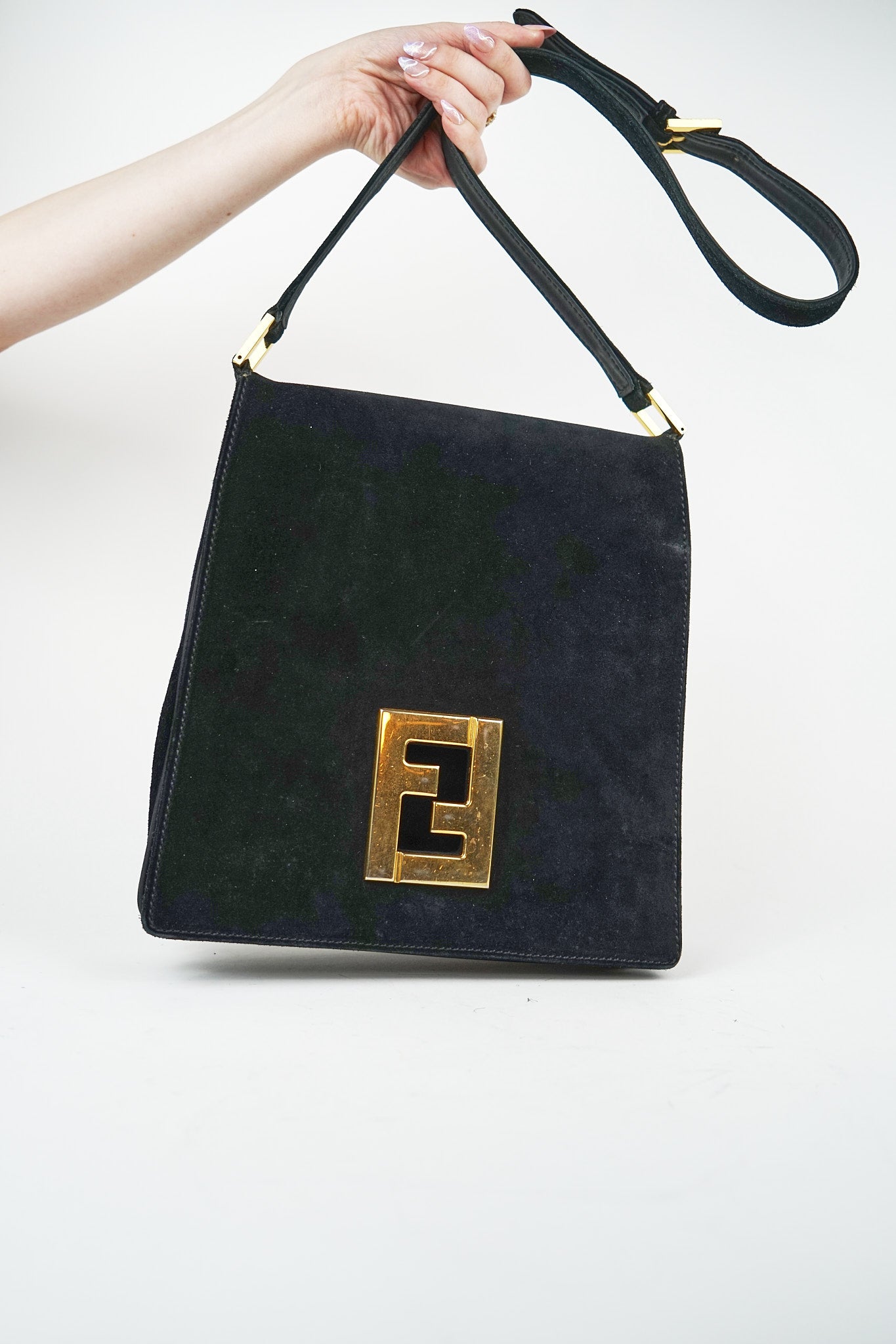 Fendi Black Suede FF Accordion Crossbody Satchel
