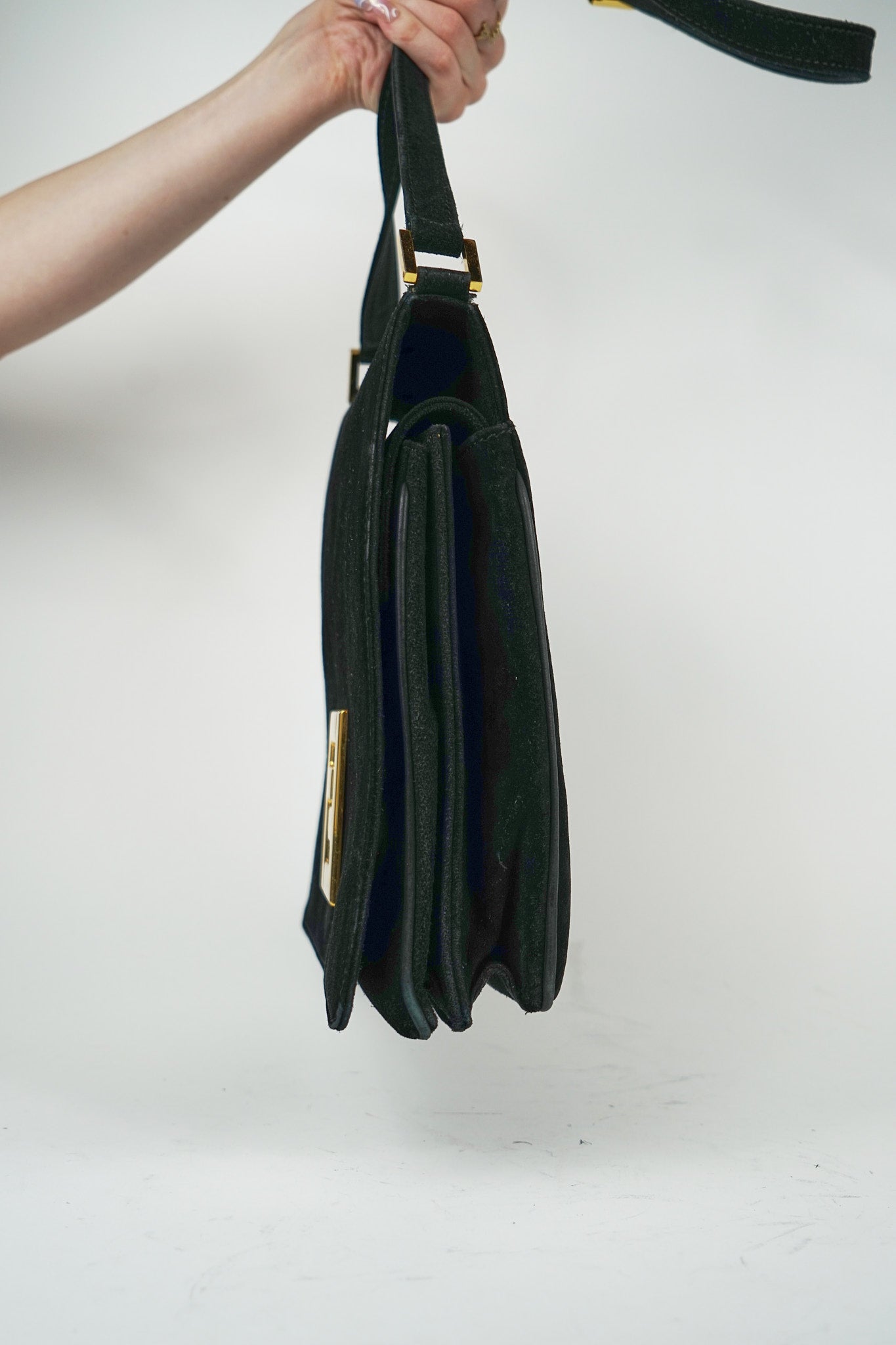 Fendi Black Suede FF Accordion Crossbody Satchel