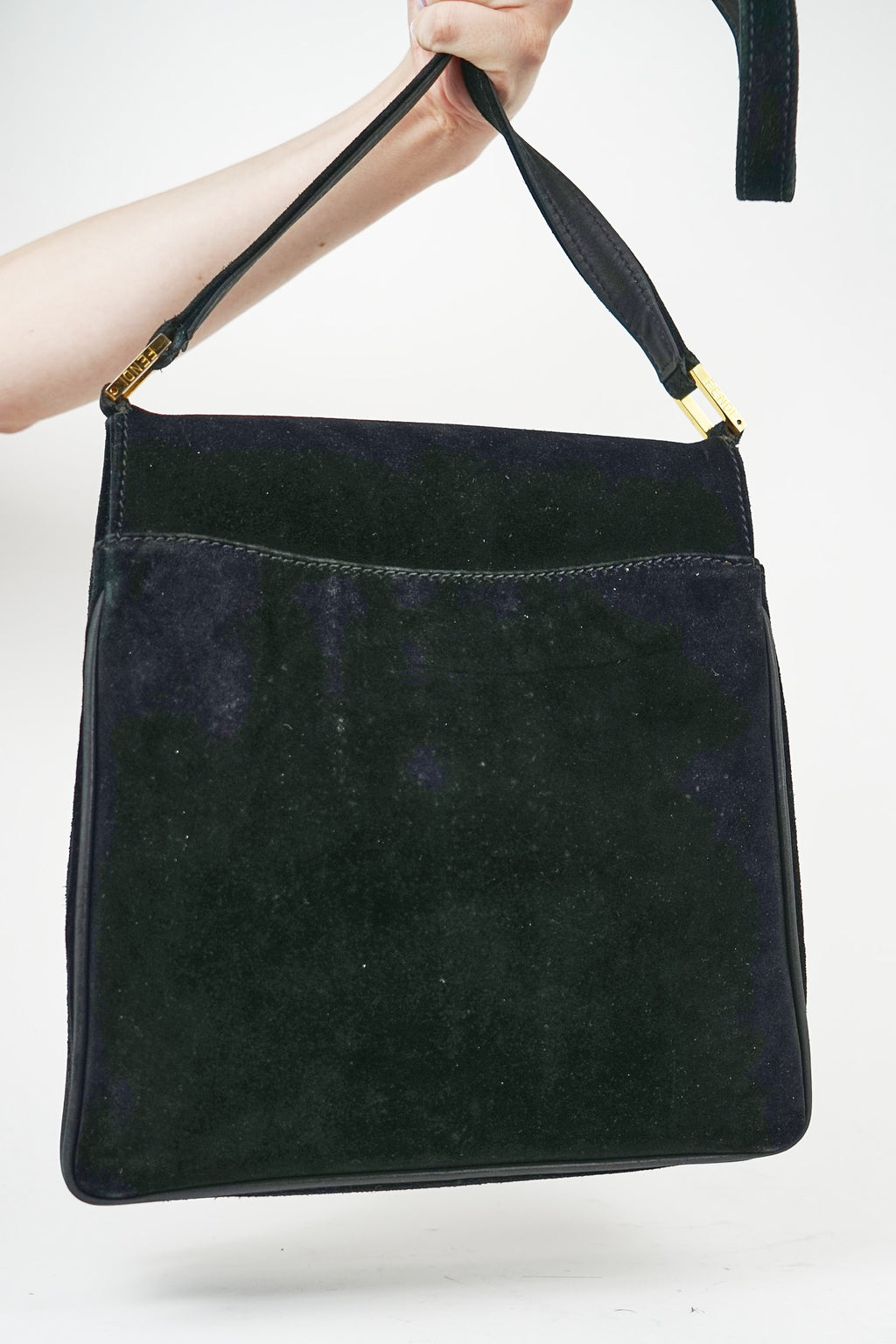 Fendi Black Suede FF Accordion Crossbody Satchel