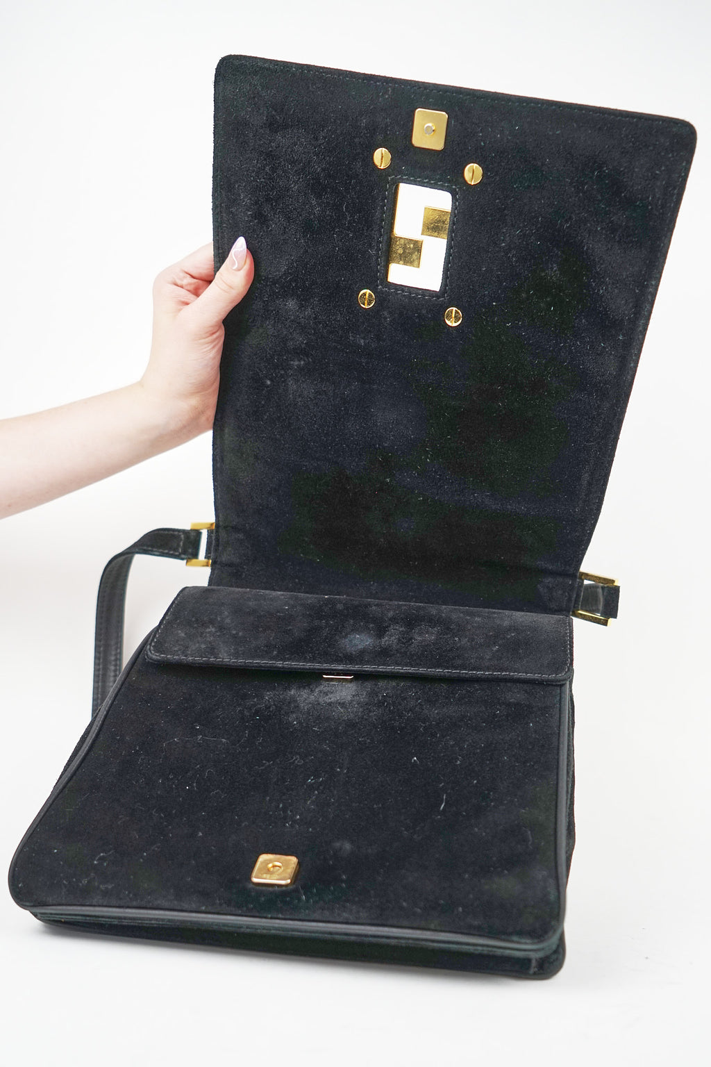 Fendi Black Suede FF Accordion Crossbody Satchel