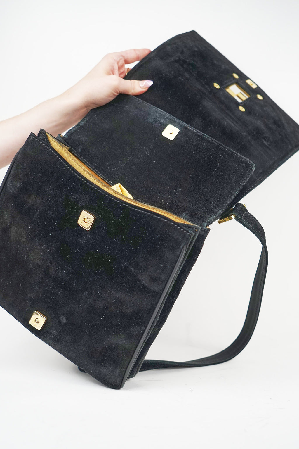 Fendi Black Suede FF Accordion Crossbody Satchel