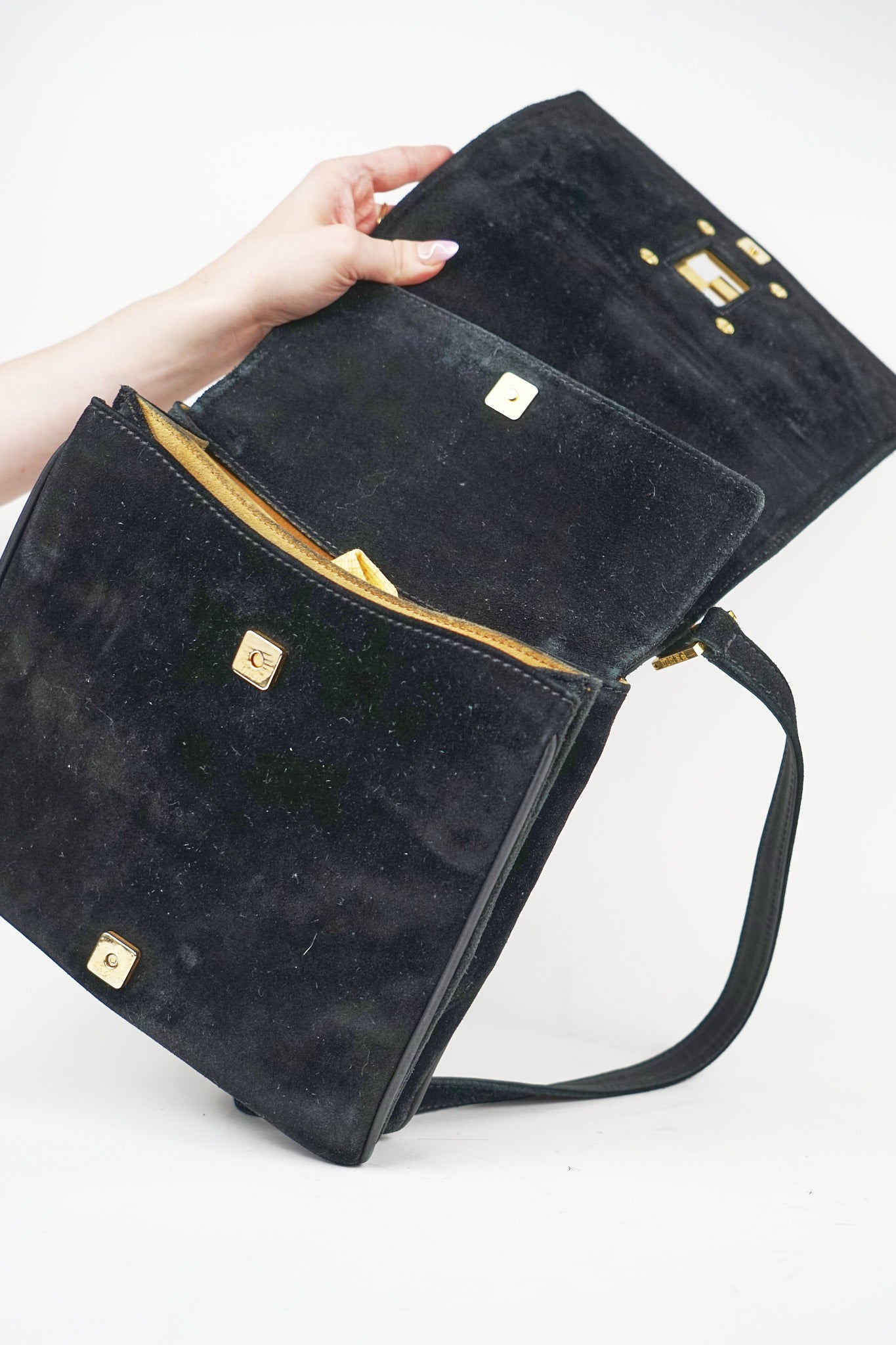 Fendi Black Suede FF Accordion Crossbody Satchel