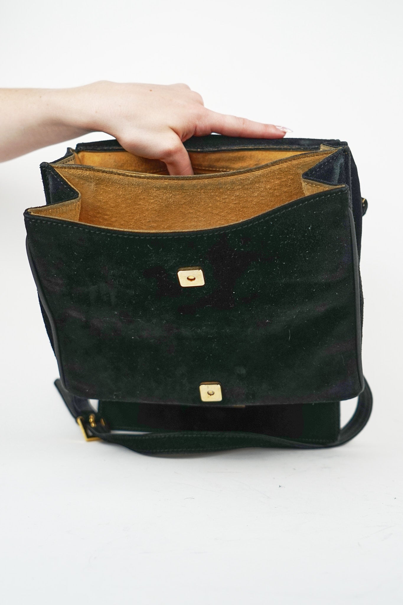 Fendi Black Suede FF Accordion Crossbody Satchel