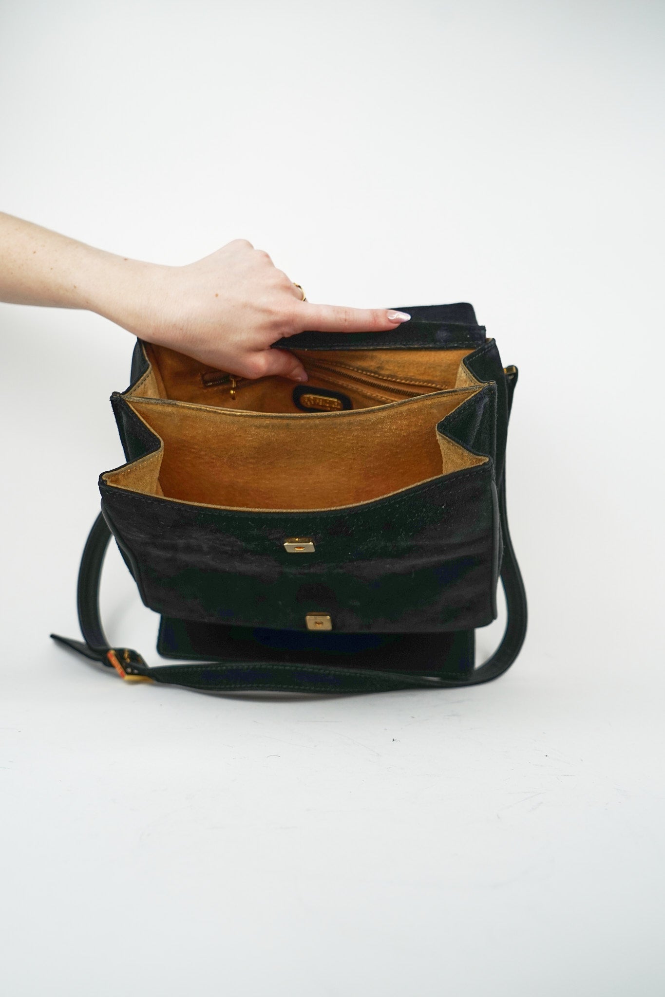 Fendi Black Suede FF Accordion Crossbody Satchel
