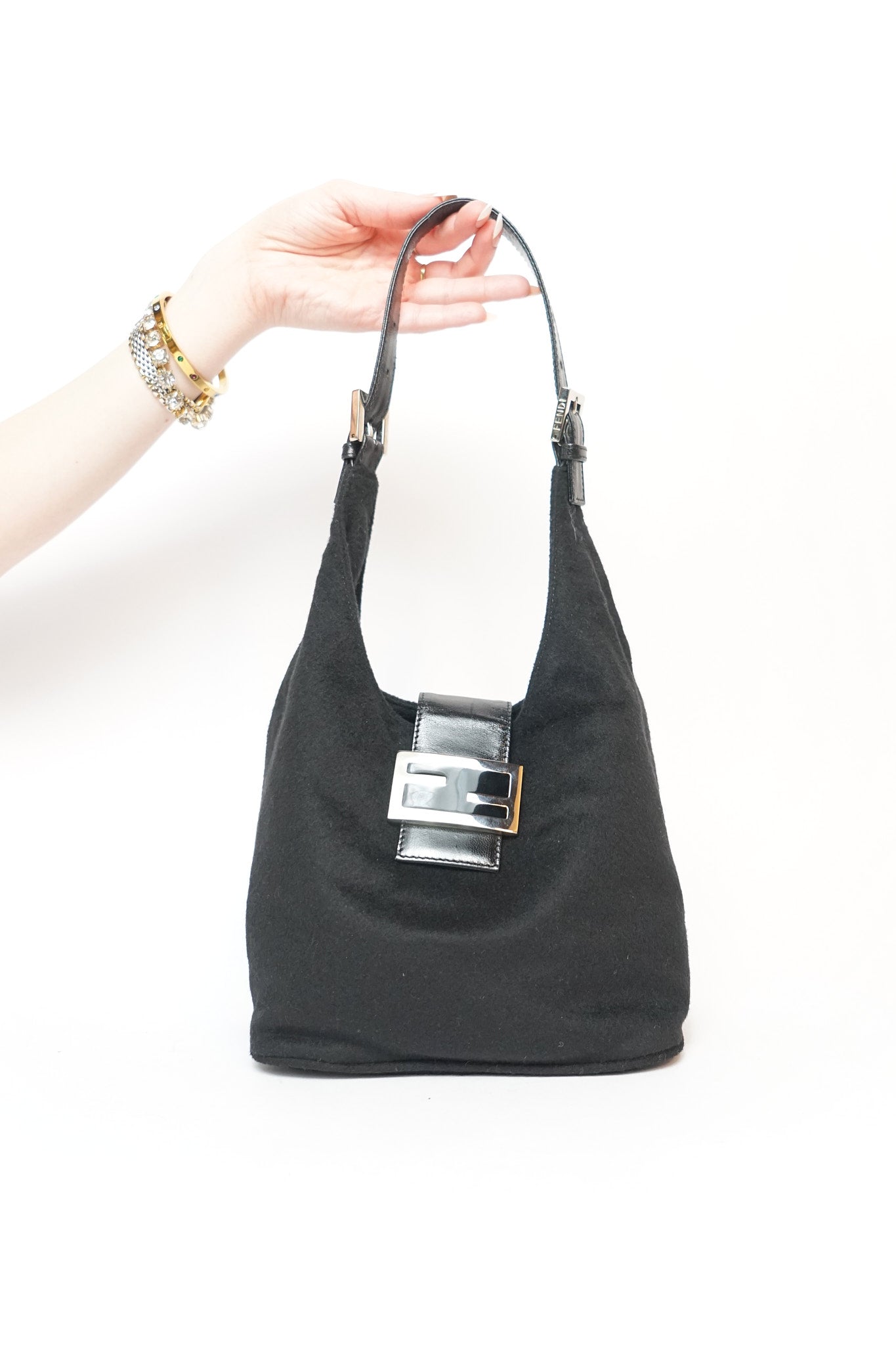 Fendi Black Cashmere Mama Baguette Bag