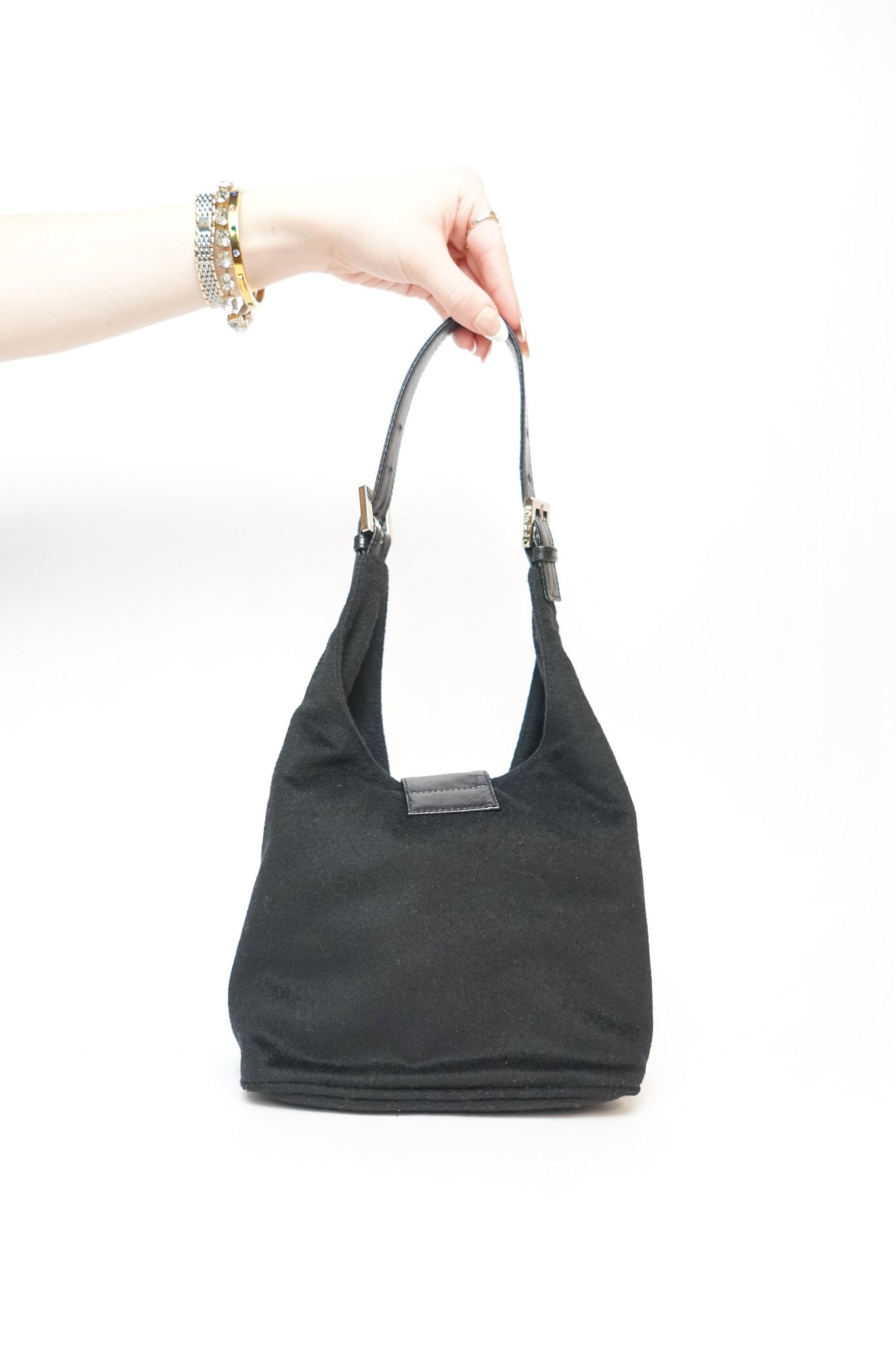 Fendi Black Cashmere Mama Baguette Bag