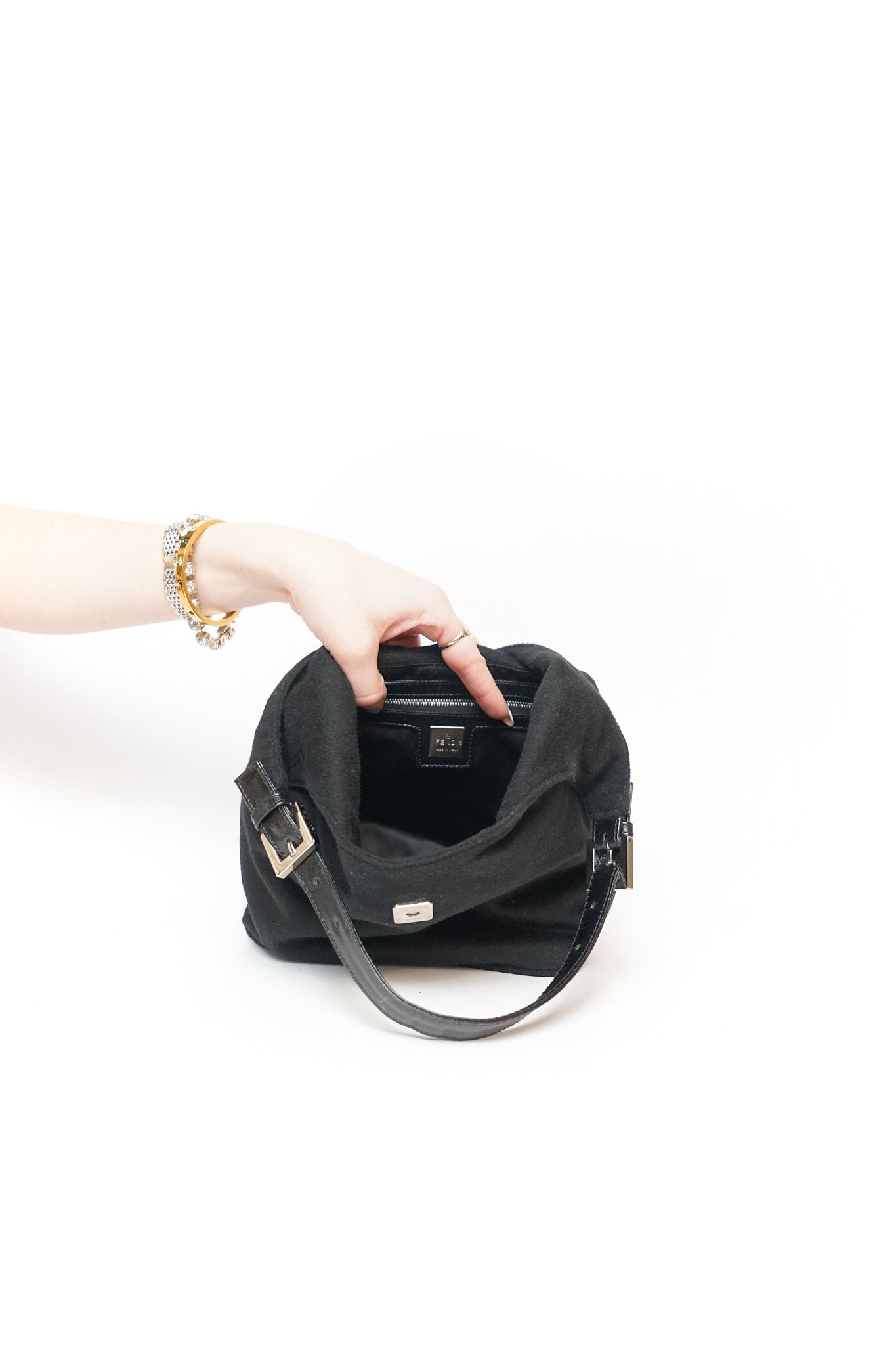 Fendi Black Cashmere Mama Baguette Bag