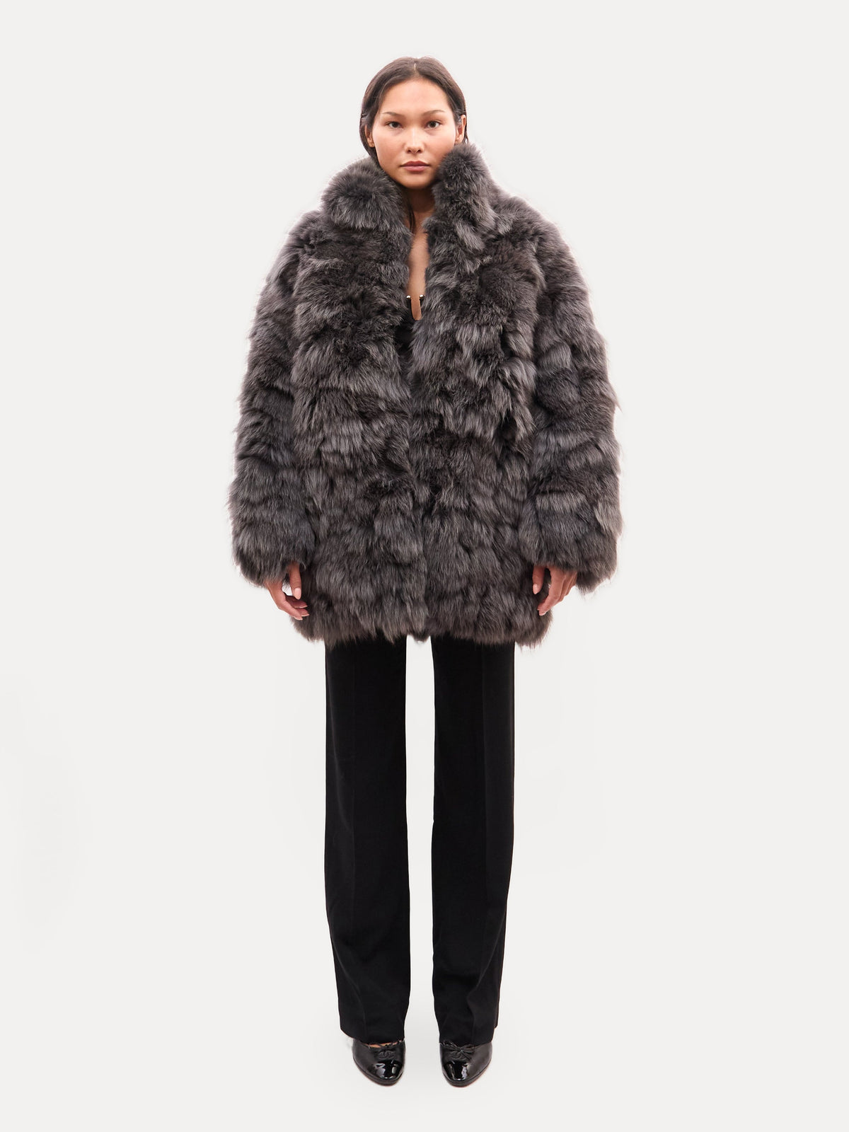 Vintage Gray Oversized Fox Fur Coat