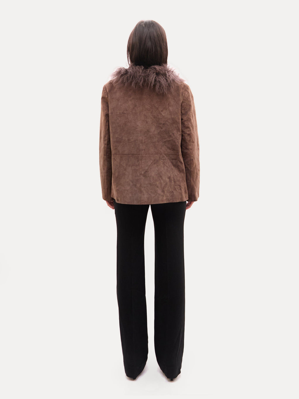 Vintage Brown Suede and Mongolian Fur Trim Jacket