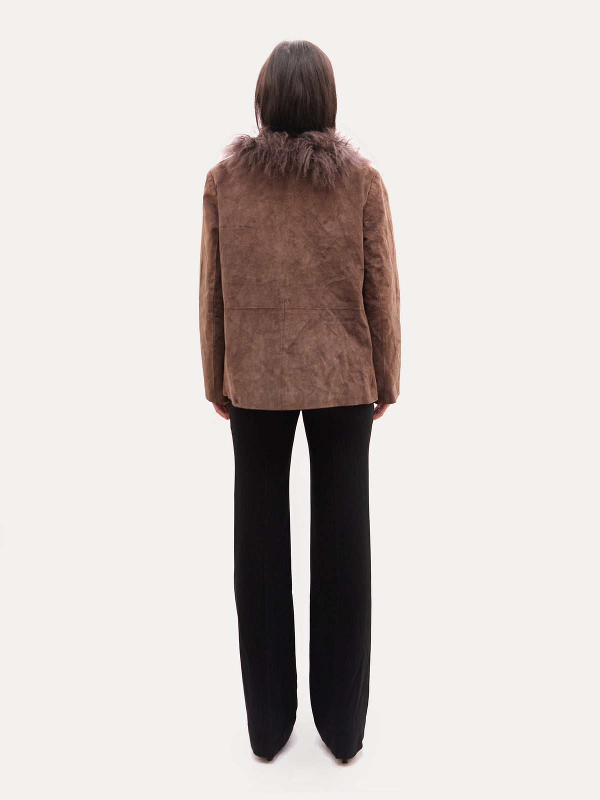 Vintage Brown Suede and Mongolian Fur Trim Jacket