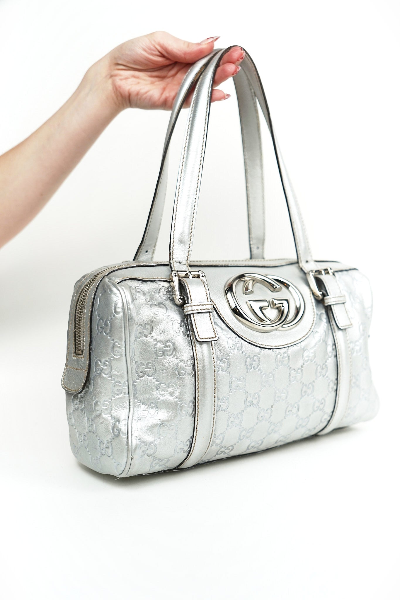 Gucci Silver Britt Boston Bag