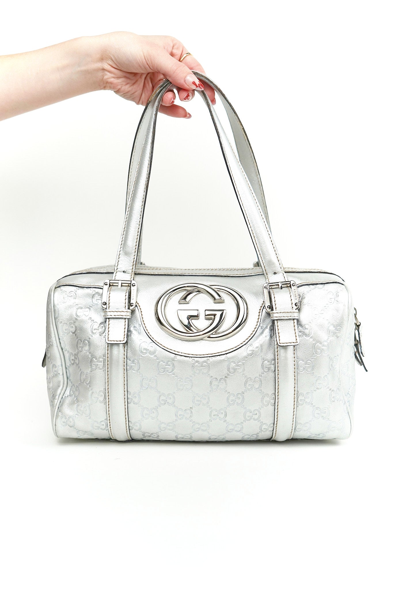 Gucci Silver Britt Boston Bag