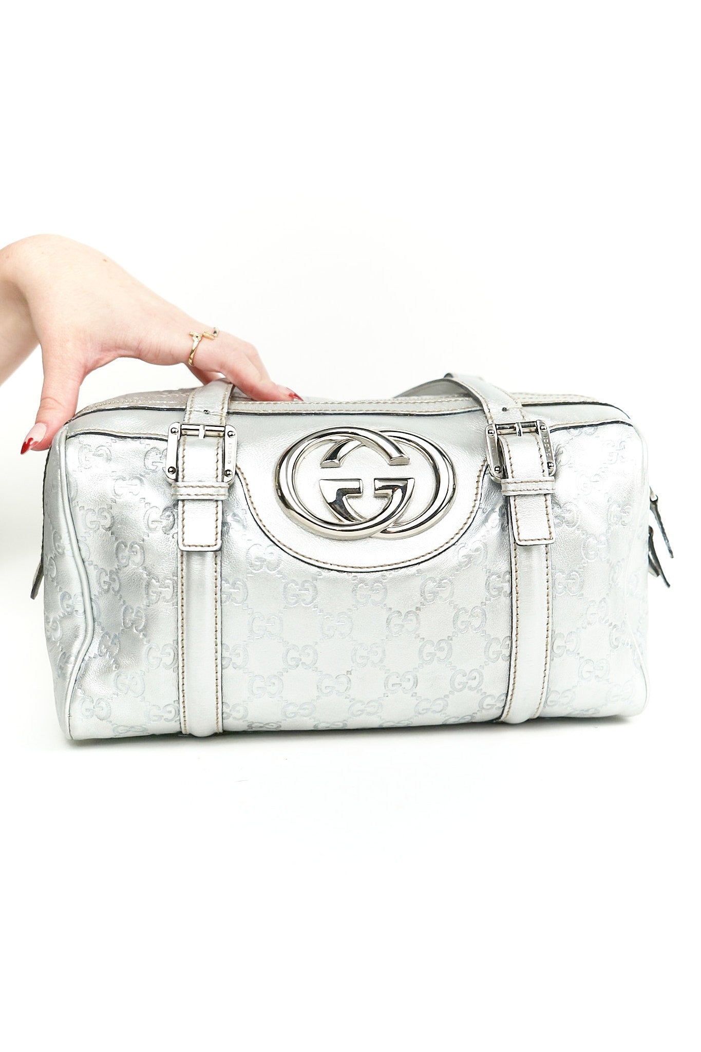 Gucci Silver Britt Boston Bag