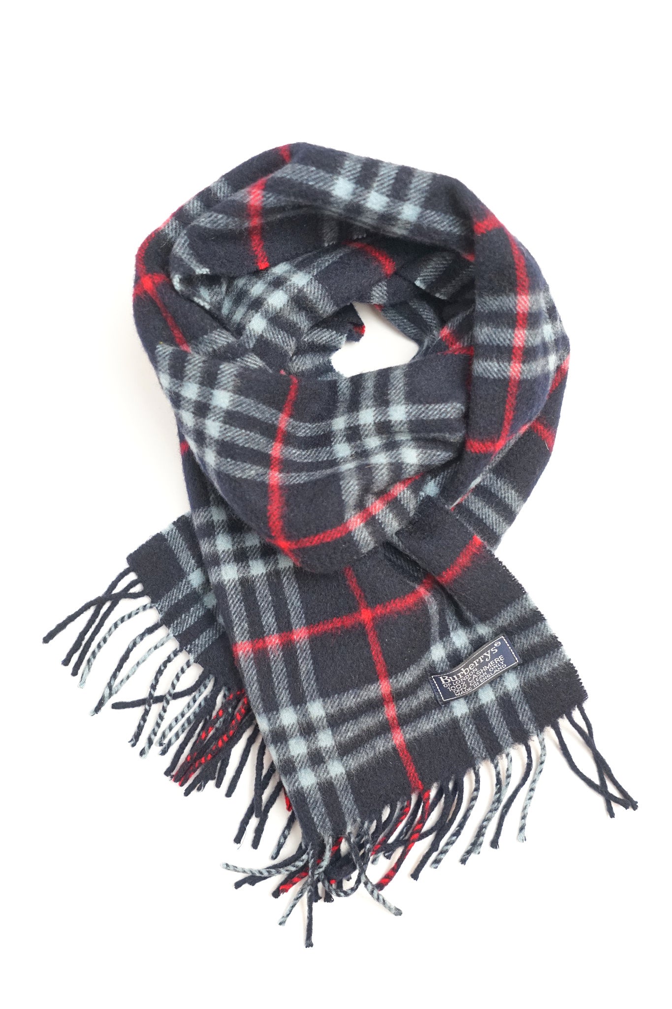 Burberry Navy Tartan Cashmere Scarf