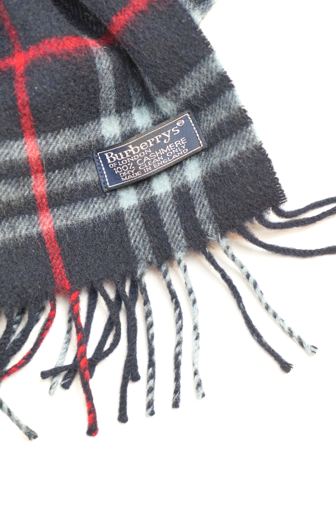 Burberry Navy Tartan Cashmere Scarf