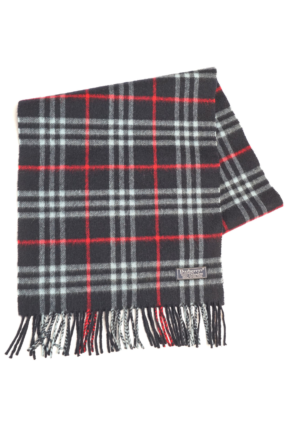 Burberry Navy Tartan Cashmere Scarf