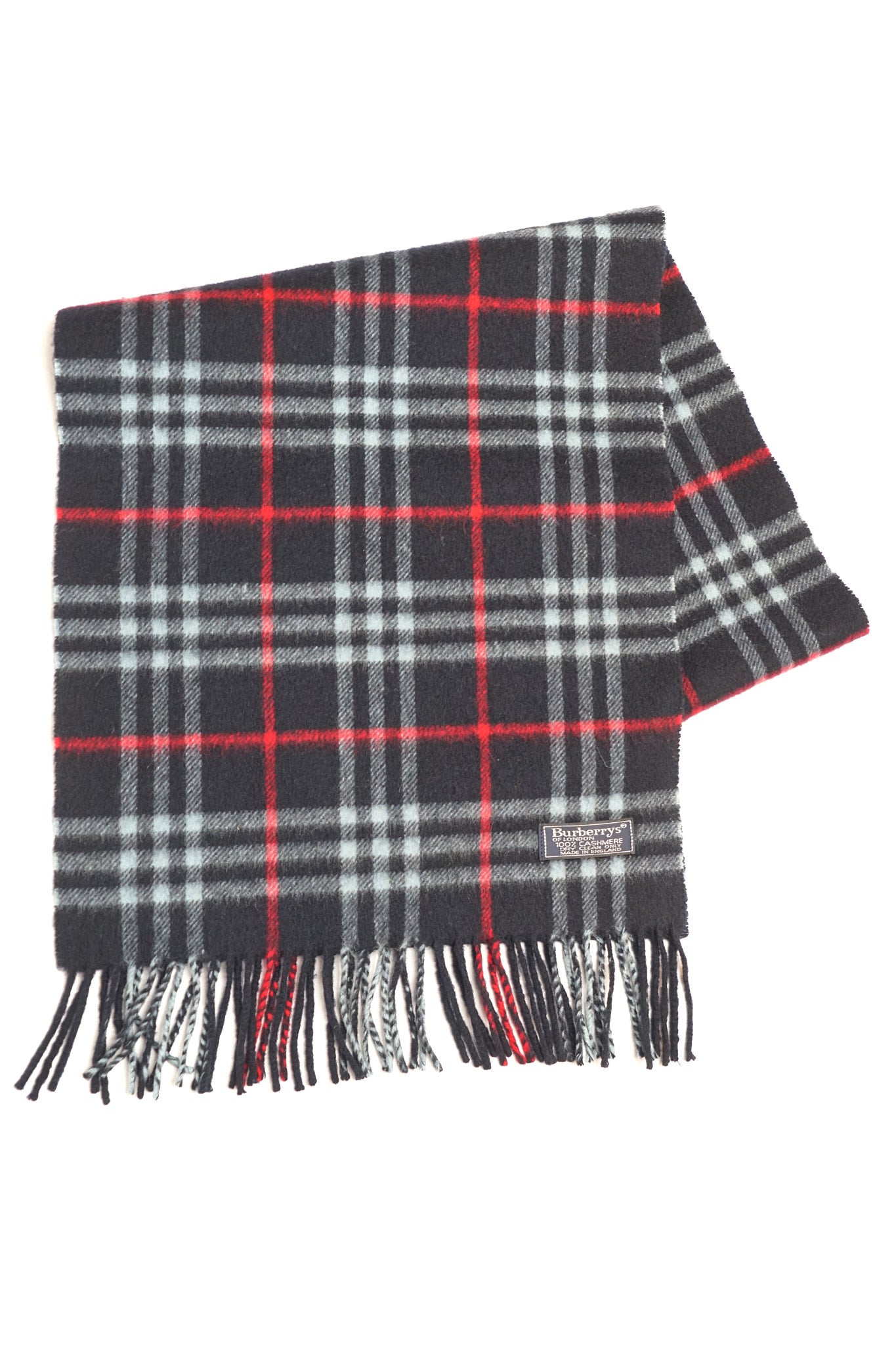 Burberry Navy Tartan Cashmere Scarf