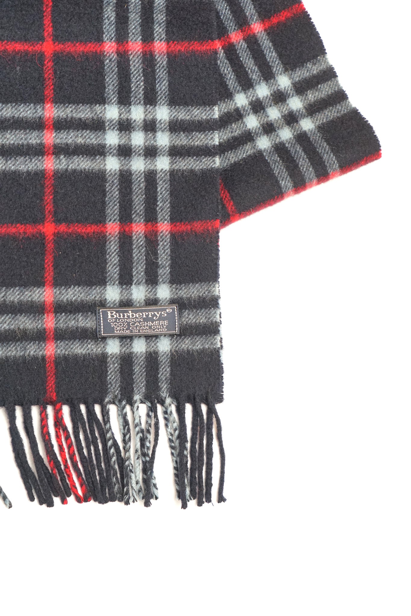 Burberry Navy Tartan Cashmere Scarf
