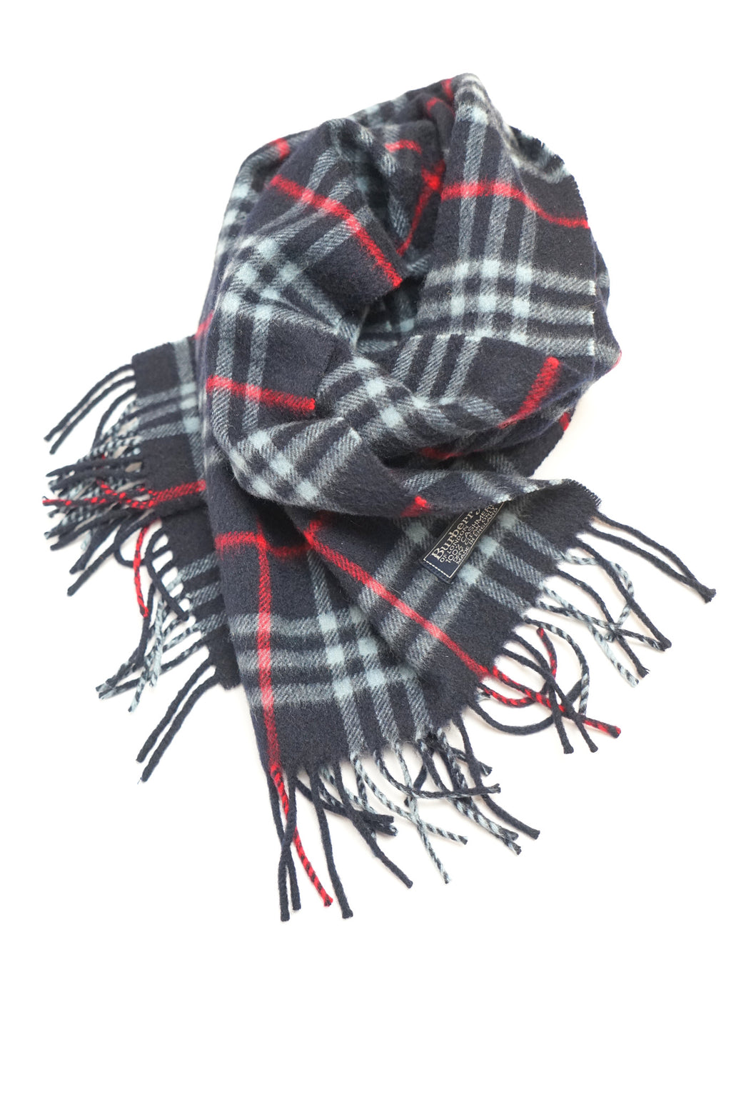 Burberry Navy Tartan Cashmere Scarf