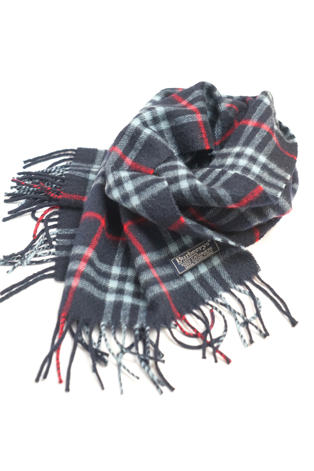 Burberry Navy Tartan Cashmere Scarf