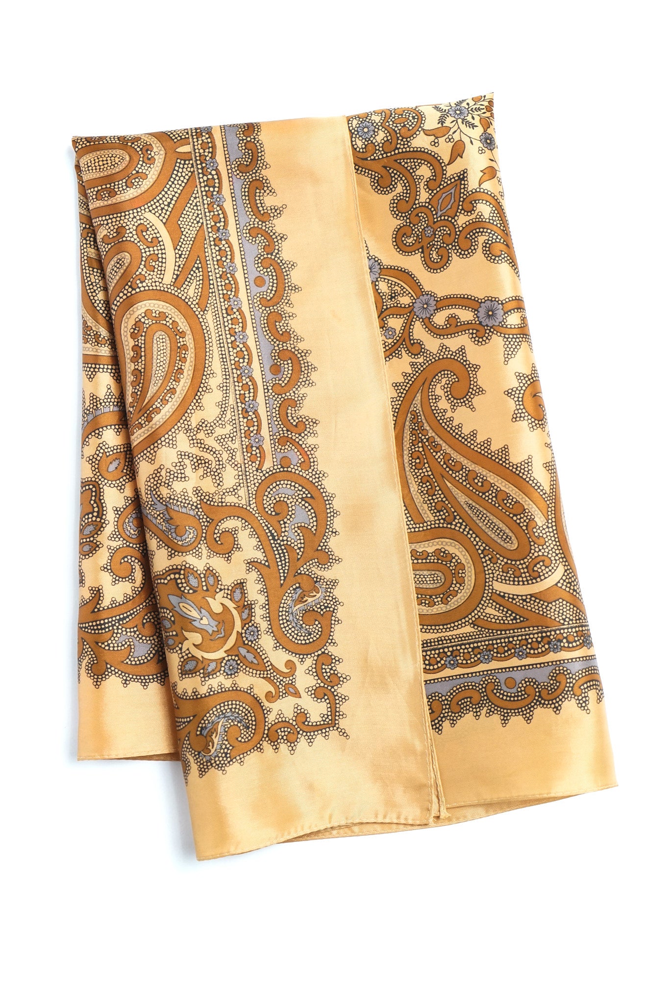 Vintage Brown Paisley Printed Silk Scarf
